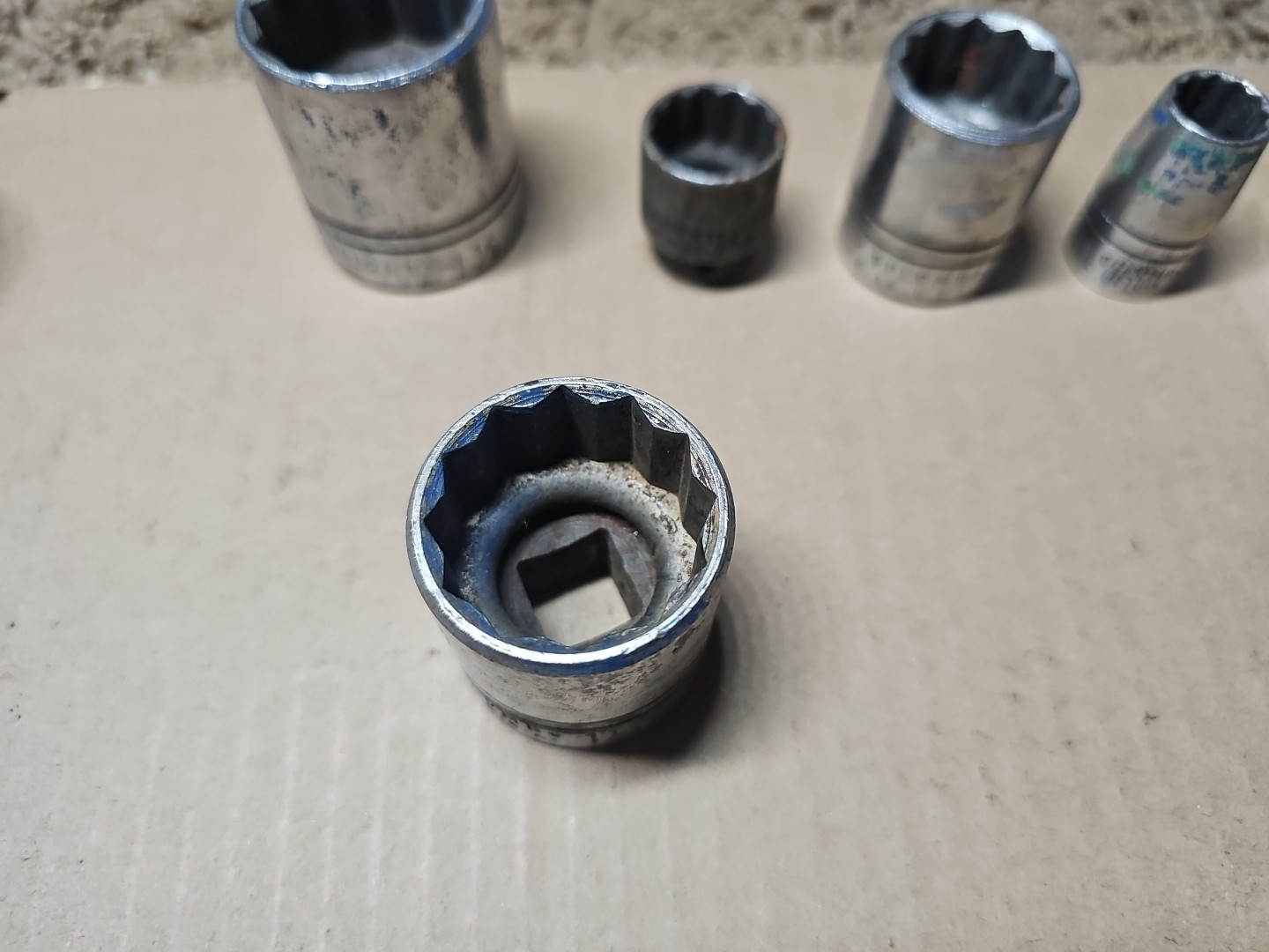 Lot of 7 Vintage Plvmb Plomb Sockets 7/8, 1-1/16, 1-1/8, 1/2