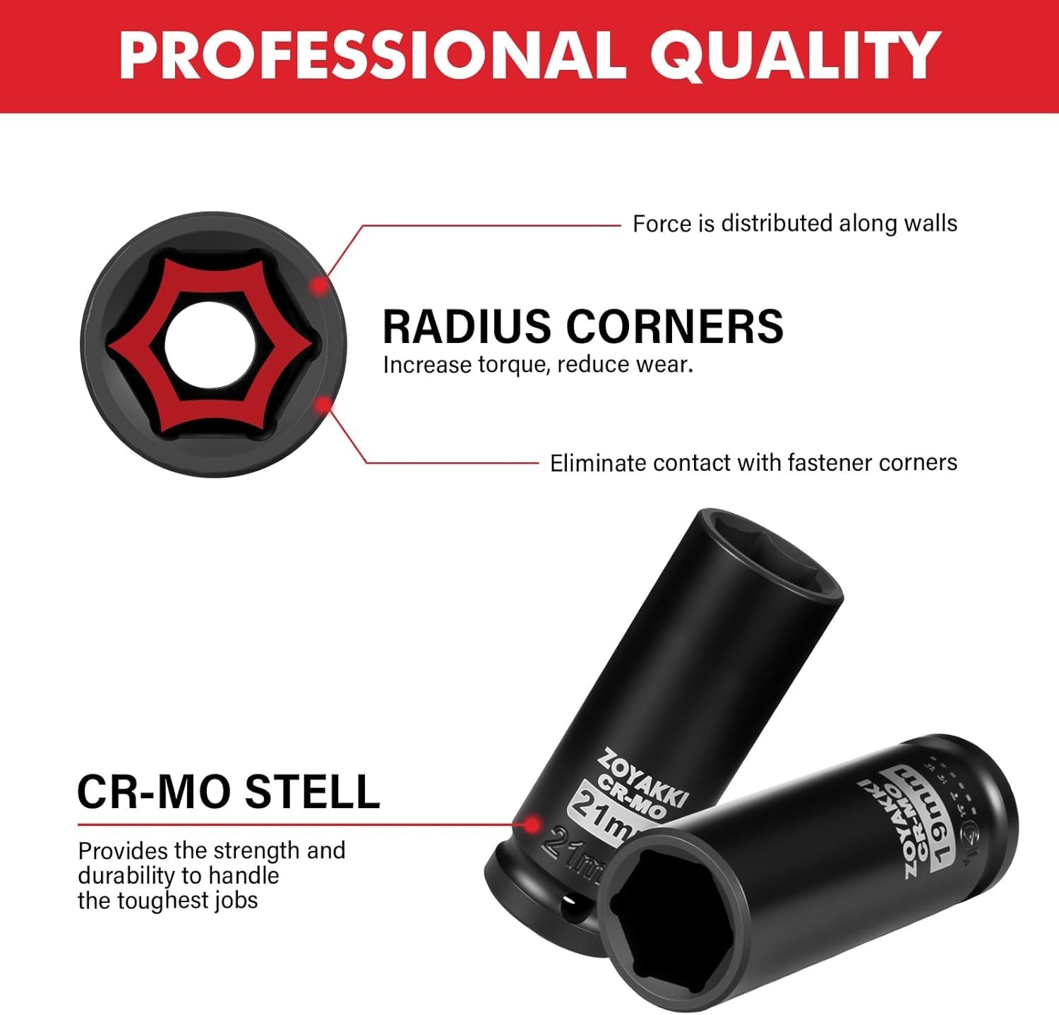 Durable 1/2-Inch Drive Deep Impact Socket Set – Chrome Molybdenum Steel Quality