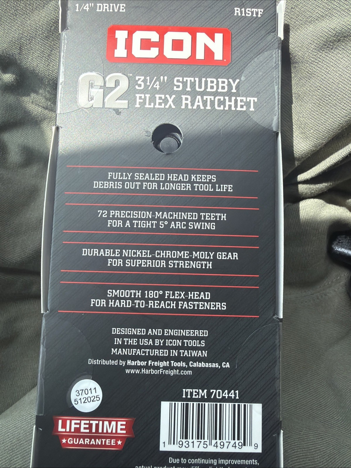 NEW ICON G2 1/4” in. Drive, 3 1/4” in. Stubby Flex Ratchet R1STF 70441