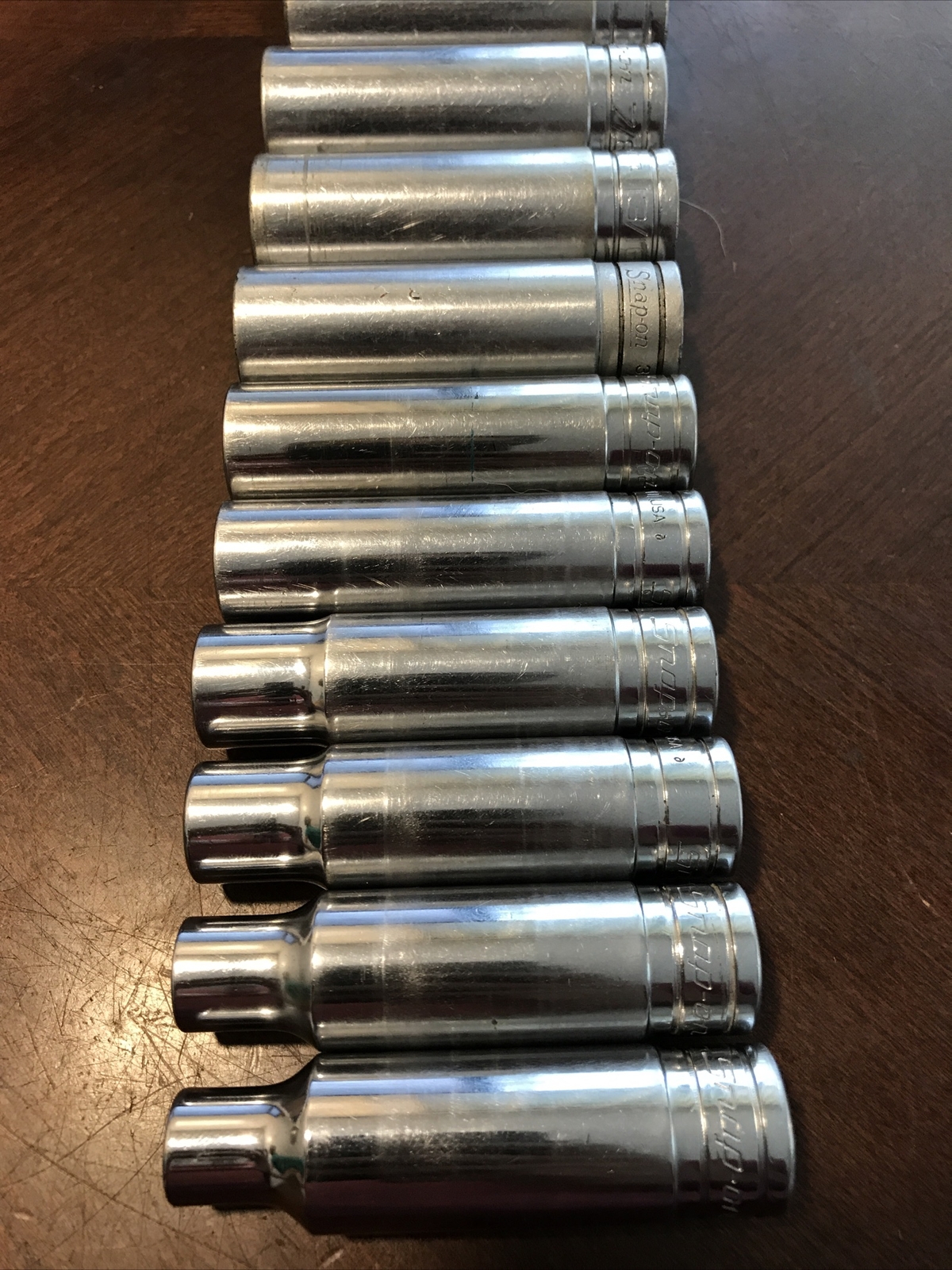 Snap on tools USA 1/2 Dr 6 Pt Socket Set Deep Long SAE STANDARD Chrome 1-1/8 3/8