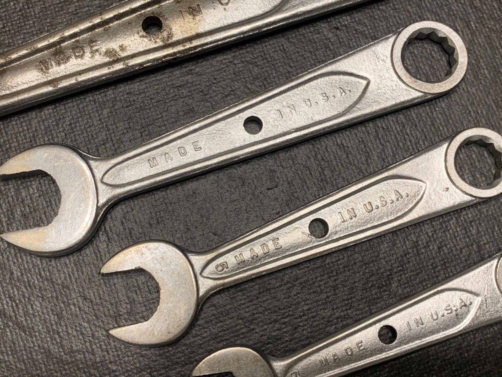 Lot 5 Vintage Indestro «Select Steel» SAE Open-Box End Wrenches Made in USA