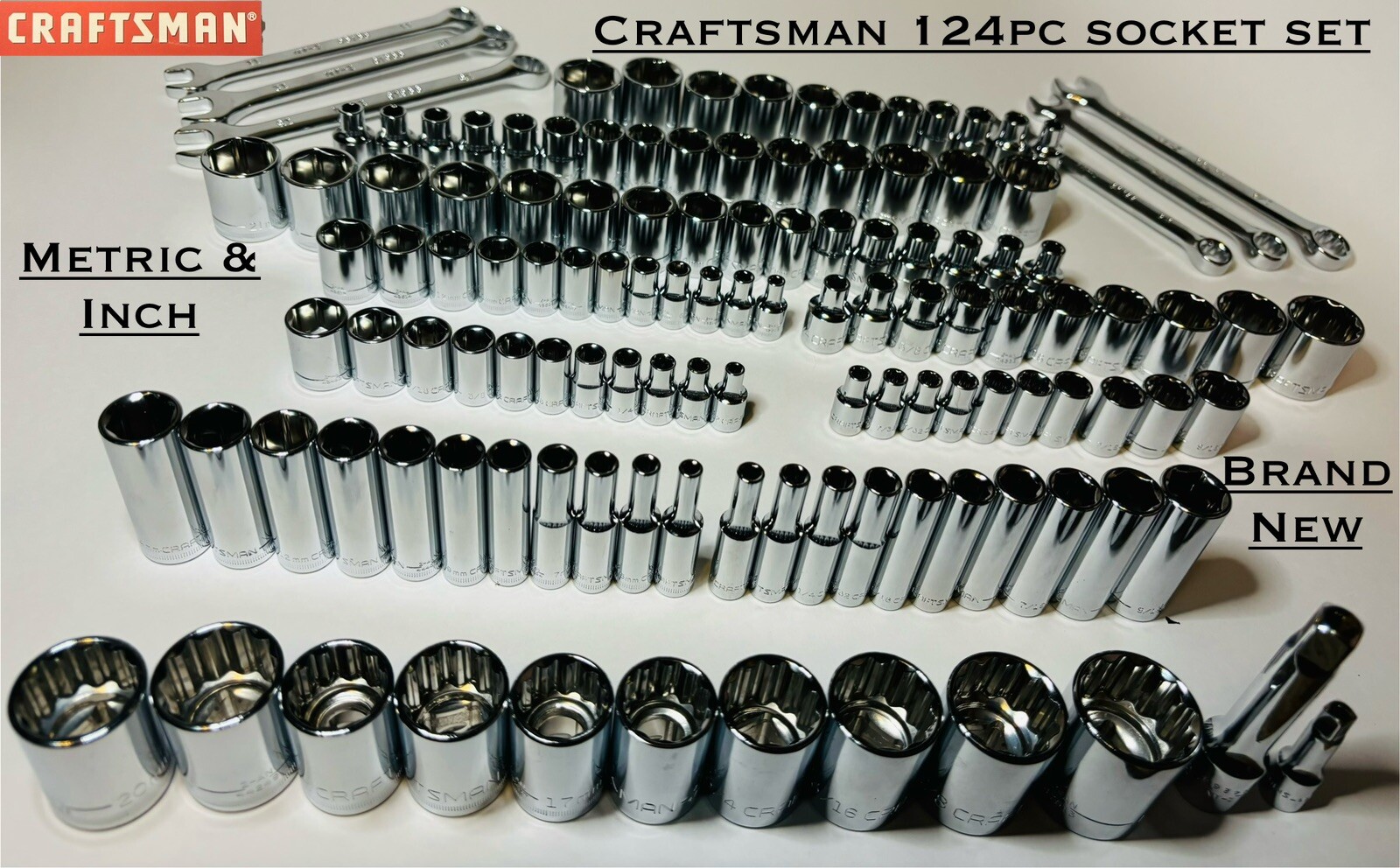 CRAFTSMAN 124 pc 1/4 3/8 1/2 Dr SAE METRIC MM 6pt 12pt ratchet wrench socket set