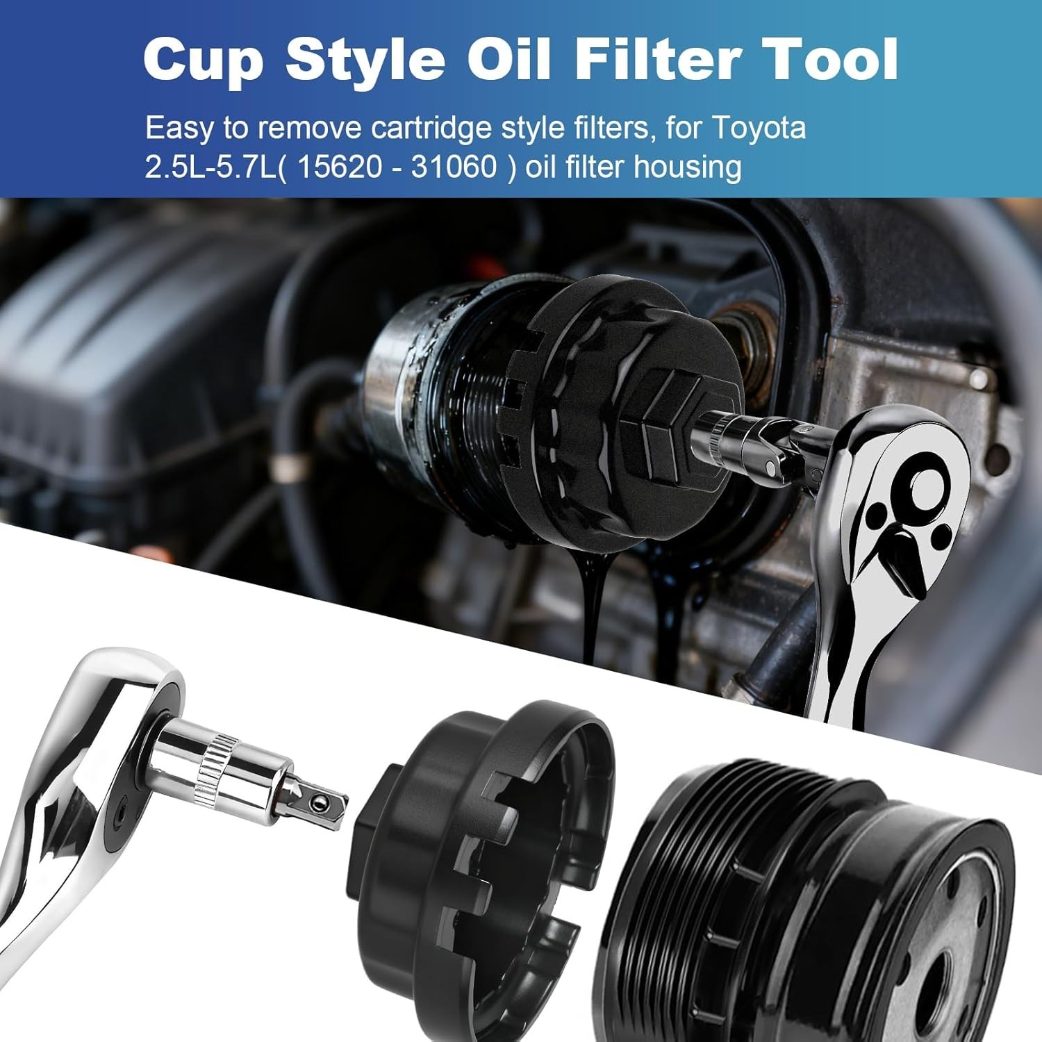 Oil Filter Cap Wrench Cup Socket Remover Tool 64MM 14 Flutes For Toyota Lexus