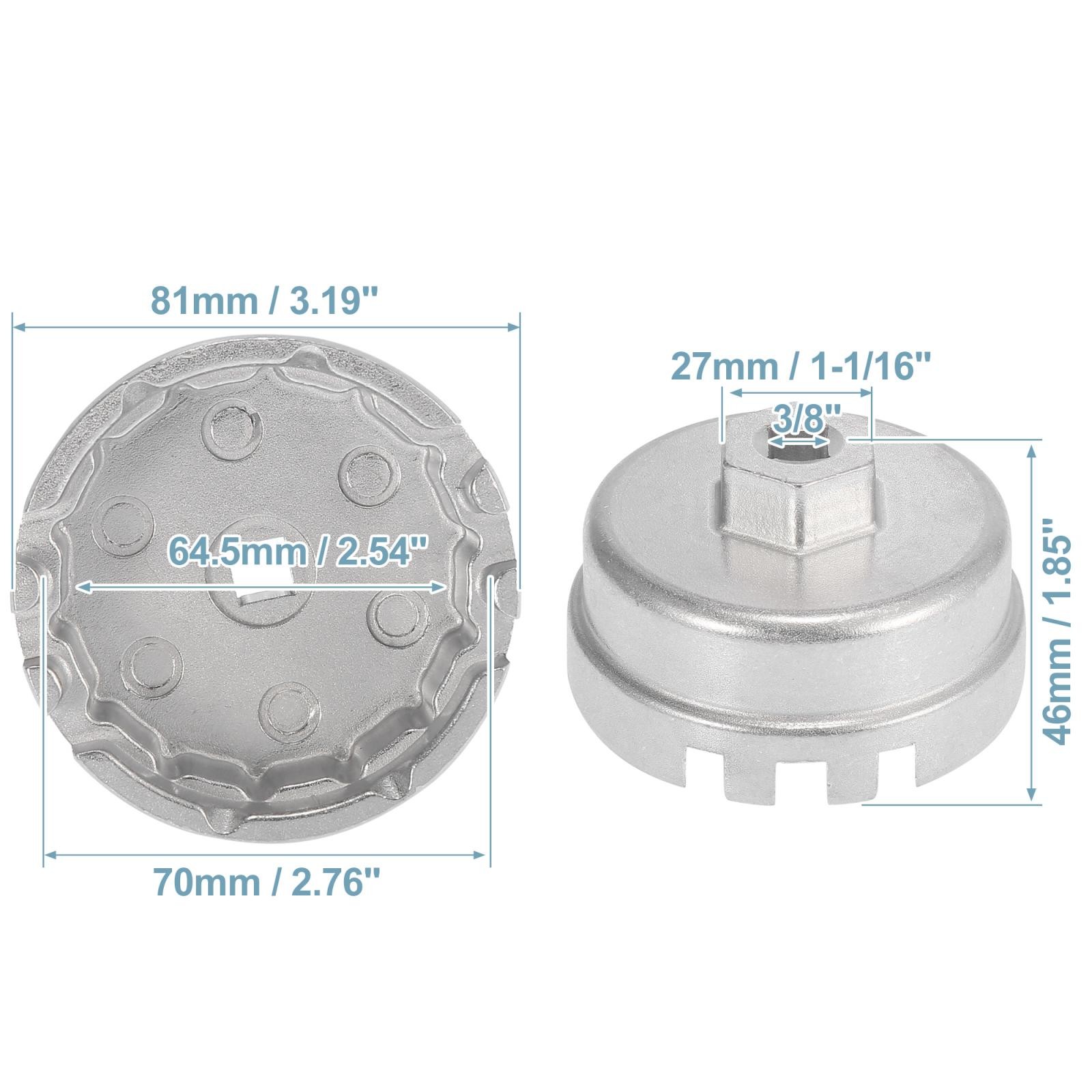 Oil Filter Wrench 14 Flutes 6 Slots 64.5mm Oil Filter Cap for Toyota Silver Tone