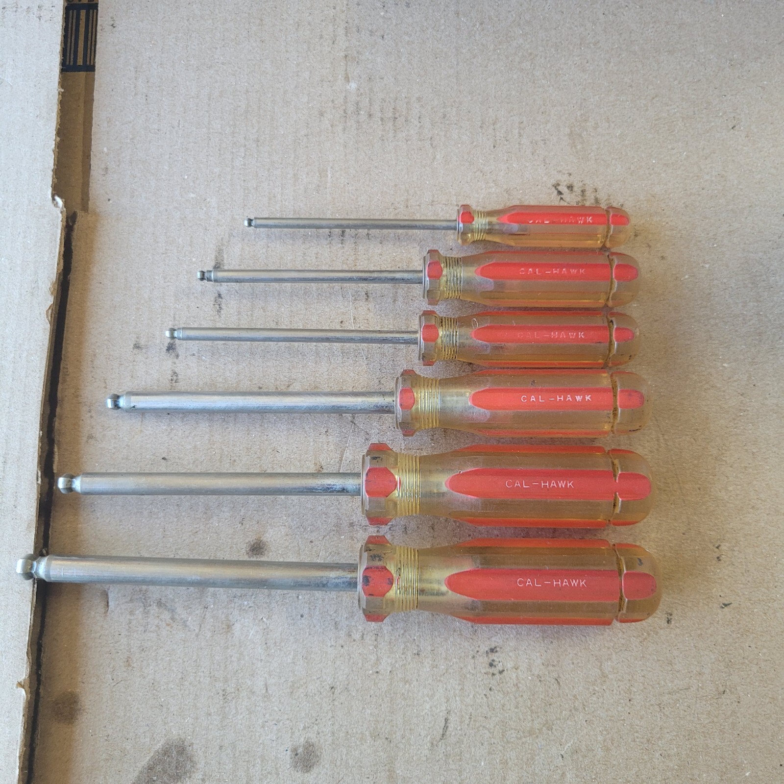 RARE Cal-Hawk BALL END SAE HEX SCREWDRIVERS 6 pc Set 1/8″-5/16″ Vintage Tools