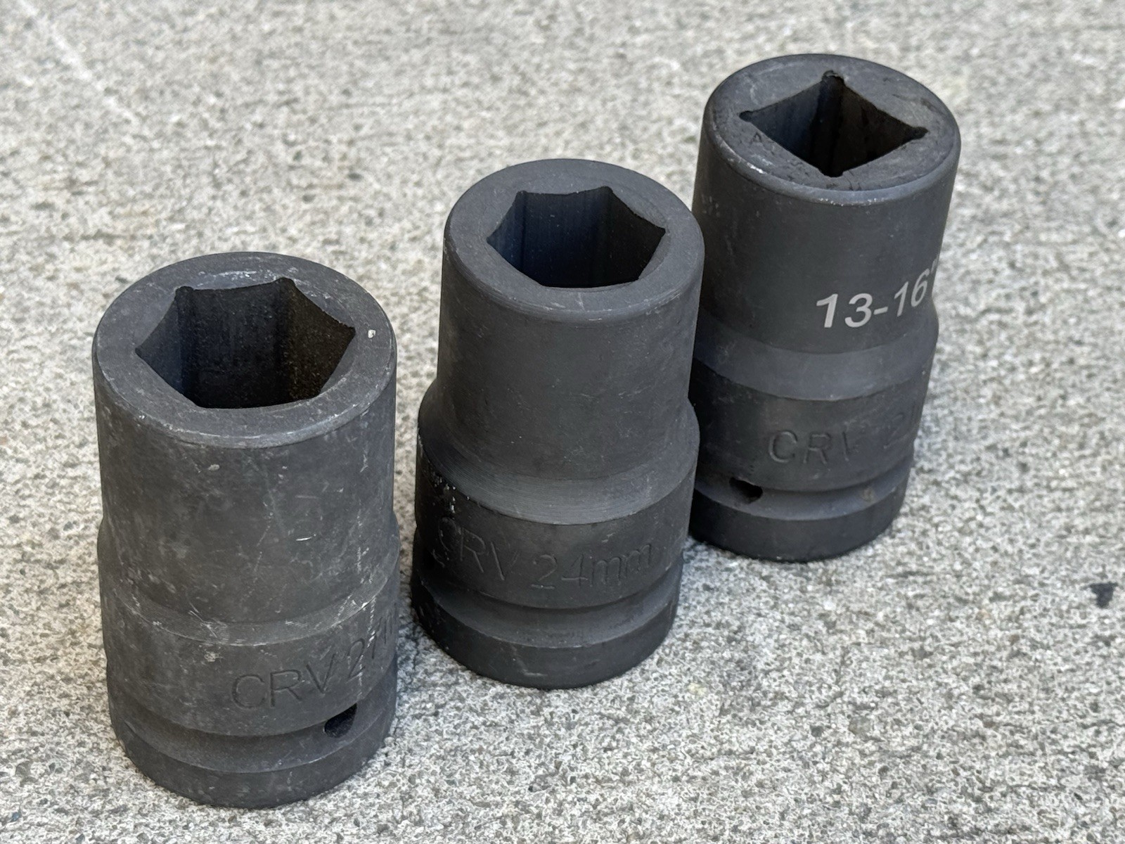 3pcs 1″ DR. 6 Point 24mm 27mm & 4 Pts 21mm 13/16” Budd Wheel Impact Socket Set