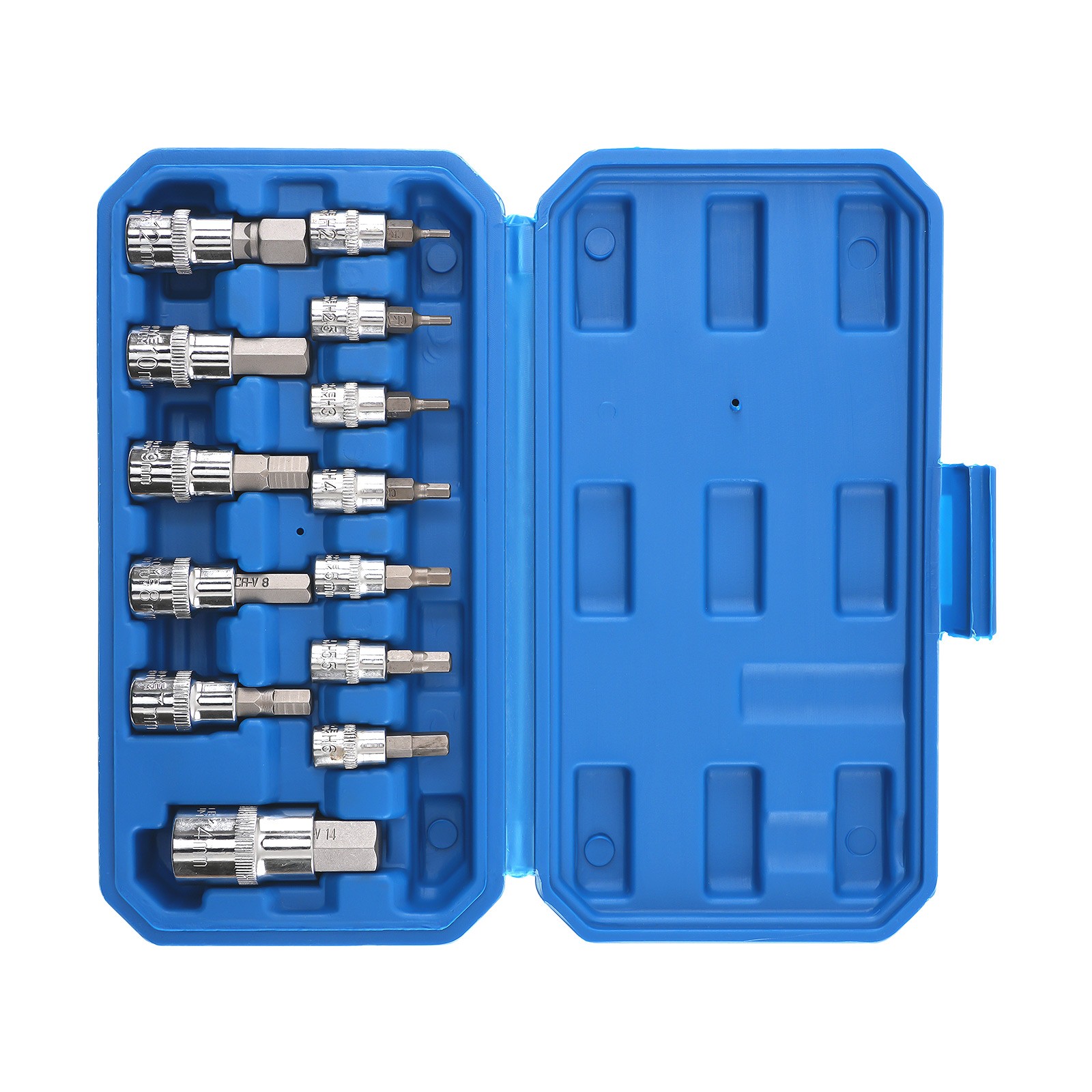 CRV Steel Hex Bit Socket Set 13Pc Metric 1/4 3/8 1/2 Drive Chrome 2-14mm