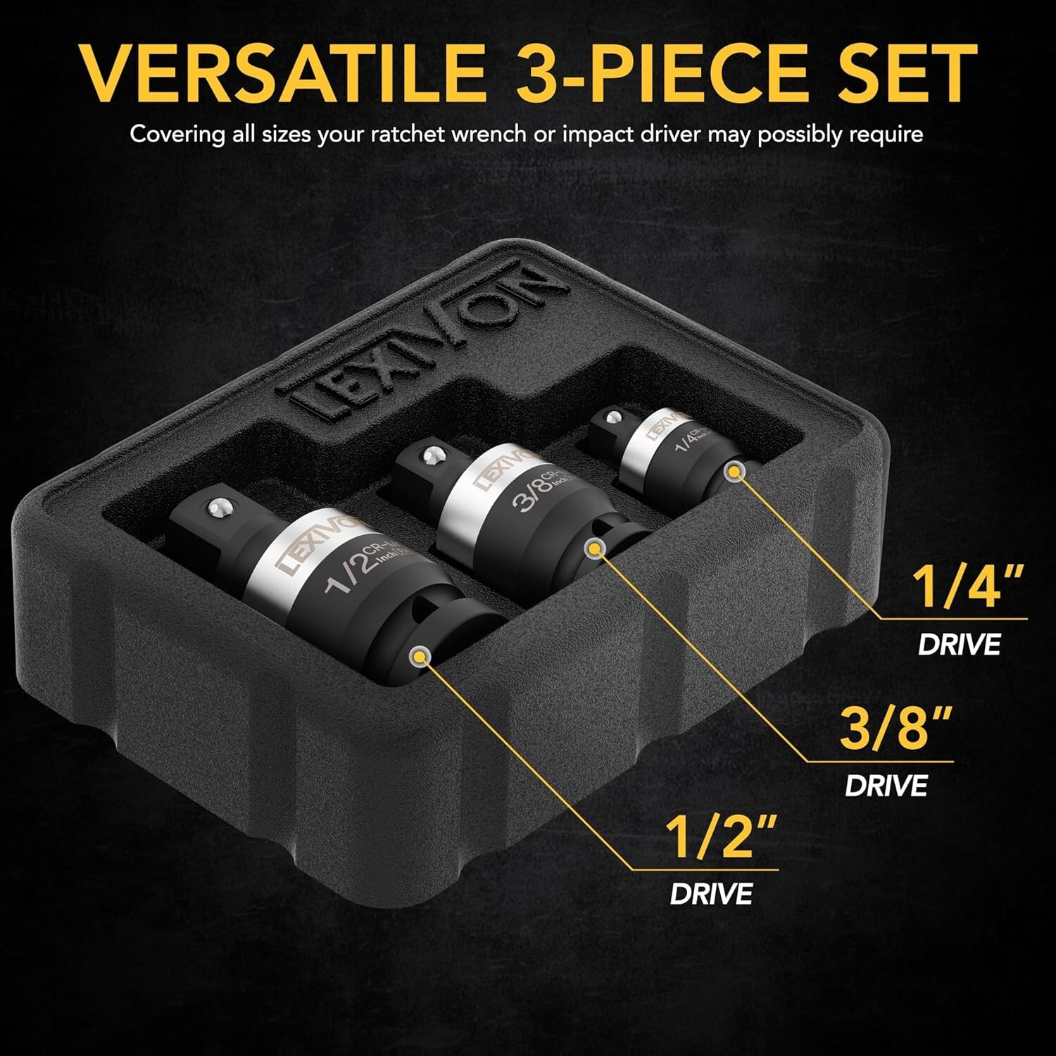 Lexivon Impact Universal Joint 3 PIECE Slim Design Adapter Set FREESHIP LX-113-S