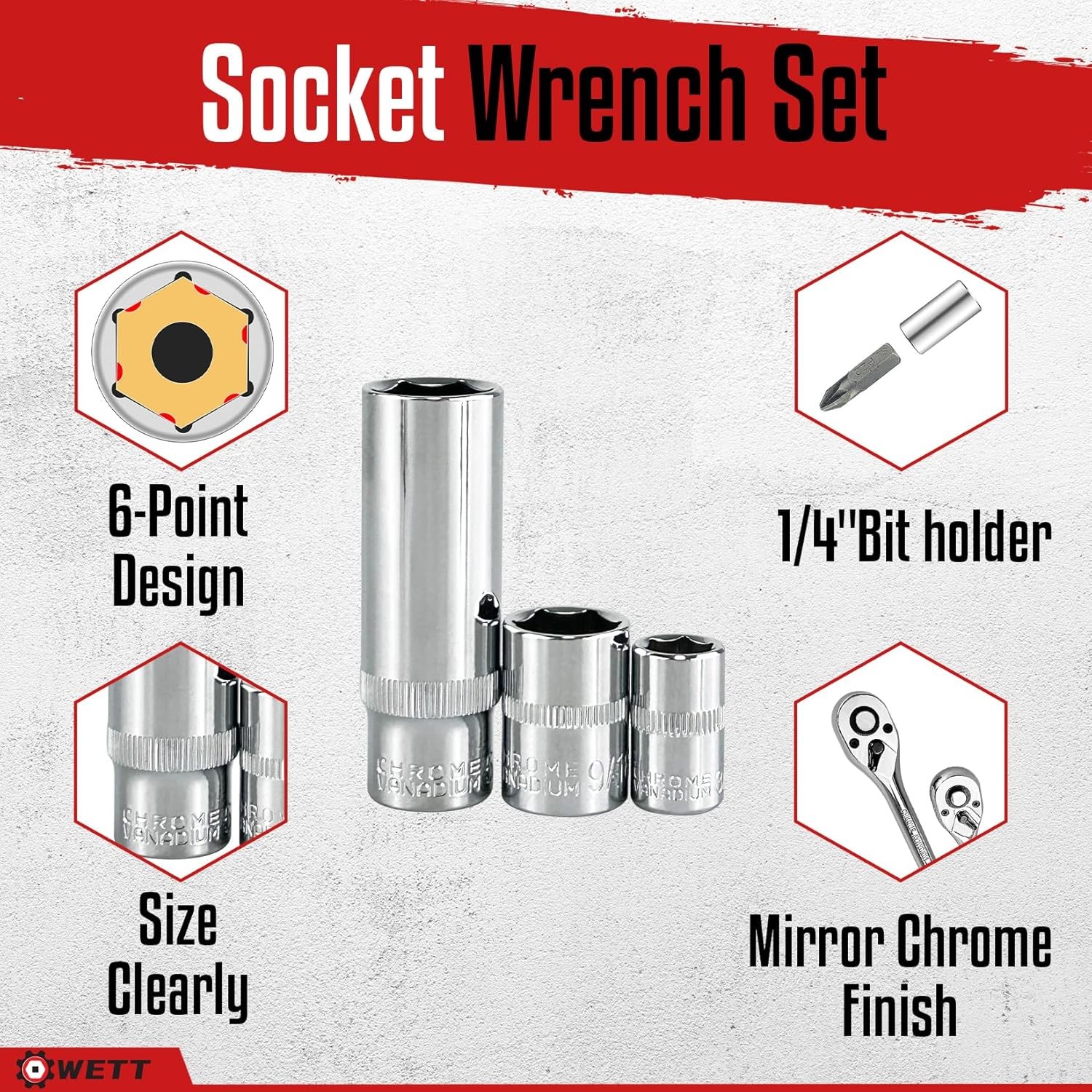 86pcs 1/4″ and 3/8” Drive Impact Socket Set with Adapters 6-Point SAE/Metric