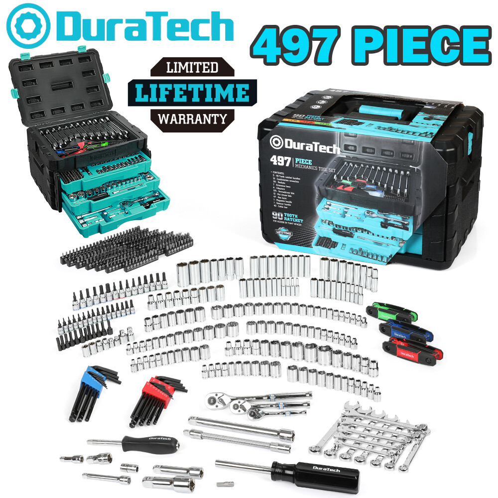 DURATECH 497 Piece Mechanics Tool Set Socket Wrenches SAE Metric W/3 Drawer Case
