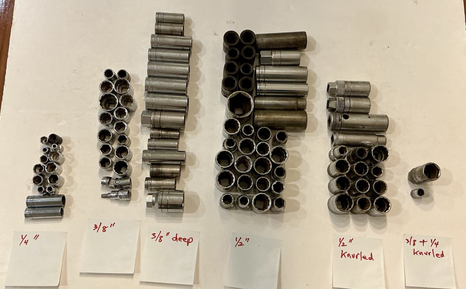 S-K Sockets, Lot Of 105 Sockets, `1/4, 3/8 & 1/2” Drive, Standard, Deep, Impact