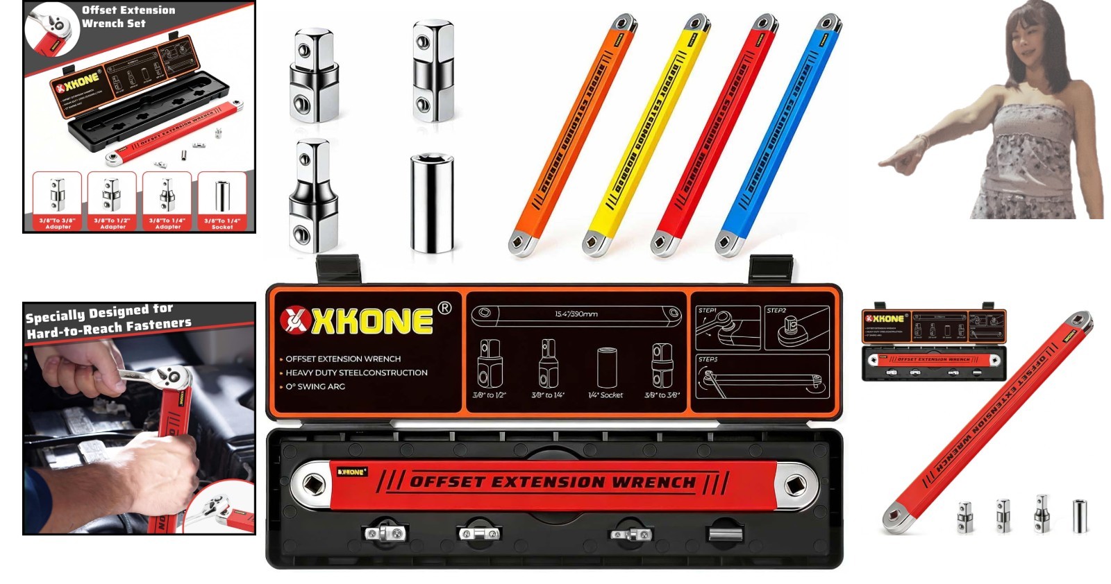 Versatile Offset Extension Wrench with 3 Adapters – Ideal for Automotive Tasks