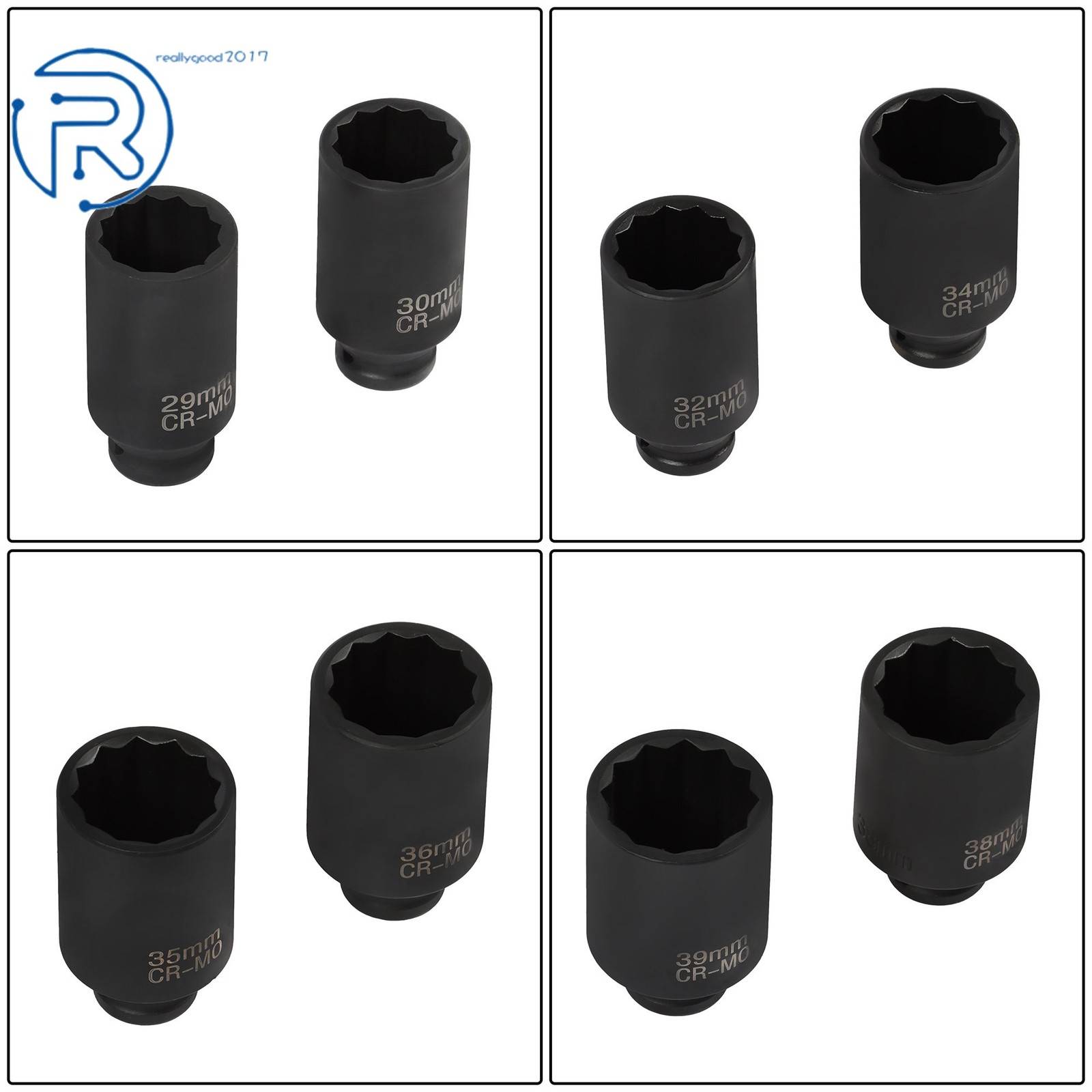 8pcs 1/2″ Impact Socket Set 12 Point 1/2″Drive Deep Spindle Axle Nut 29mm-39mm