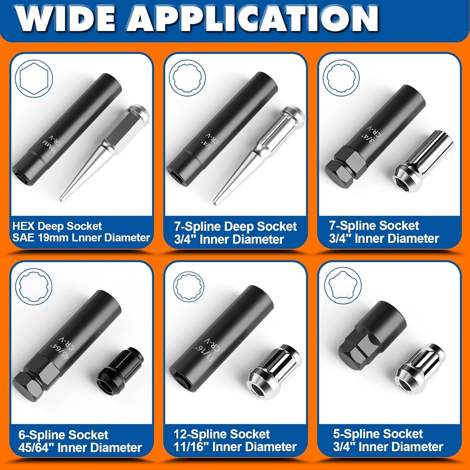 Durable 8-Piece Spline Lug Nut Key Kit – Chrome Vanadium Steel for Custom Rims