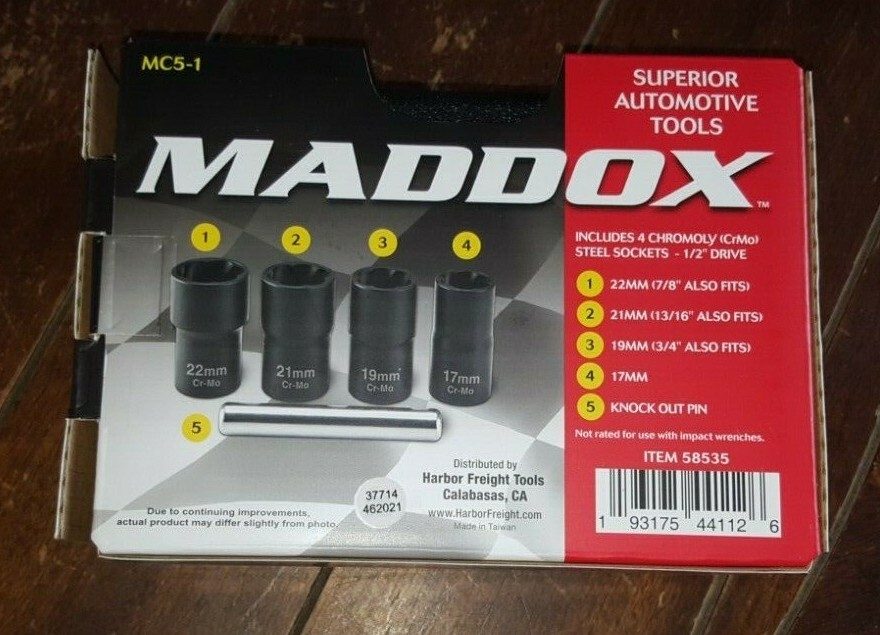 Maddox Universal Locking Lug Nut Removal Set: 17mm, 19mm, 21mm & 22mm #58535