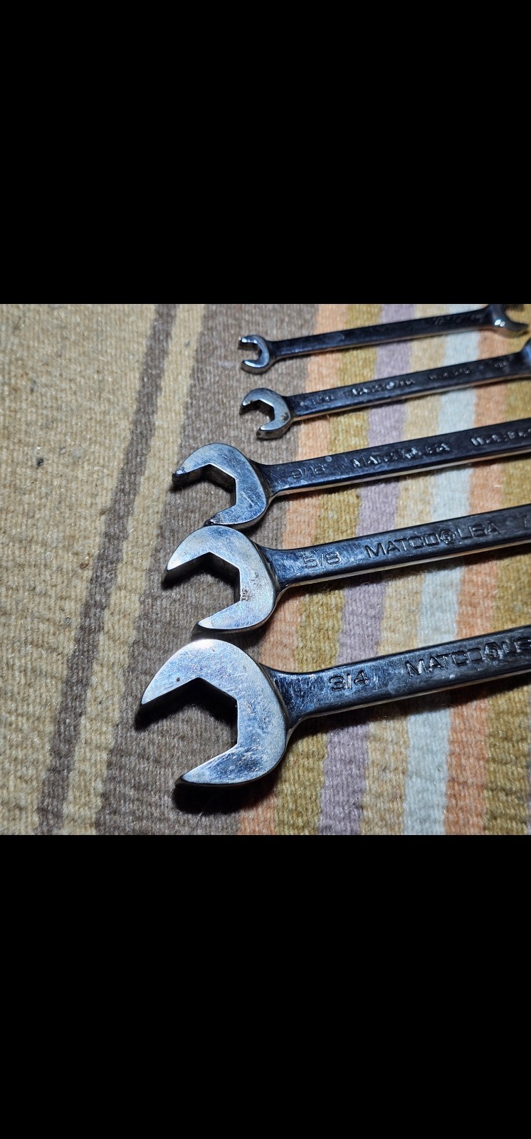 Matco Tools 5 Piece SAE Combination Matco Wrench Set See Photos Tools Pre Owned