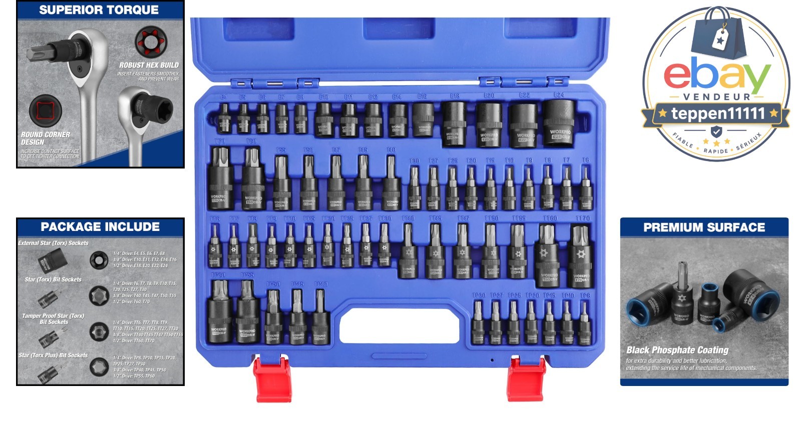 piece Torx Bit Socket Set 1/4″ 3/8″ 1/2″ Drive E4-E24 T6-T70