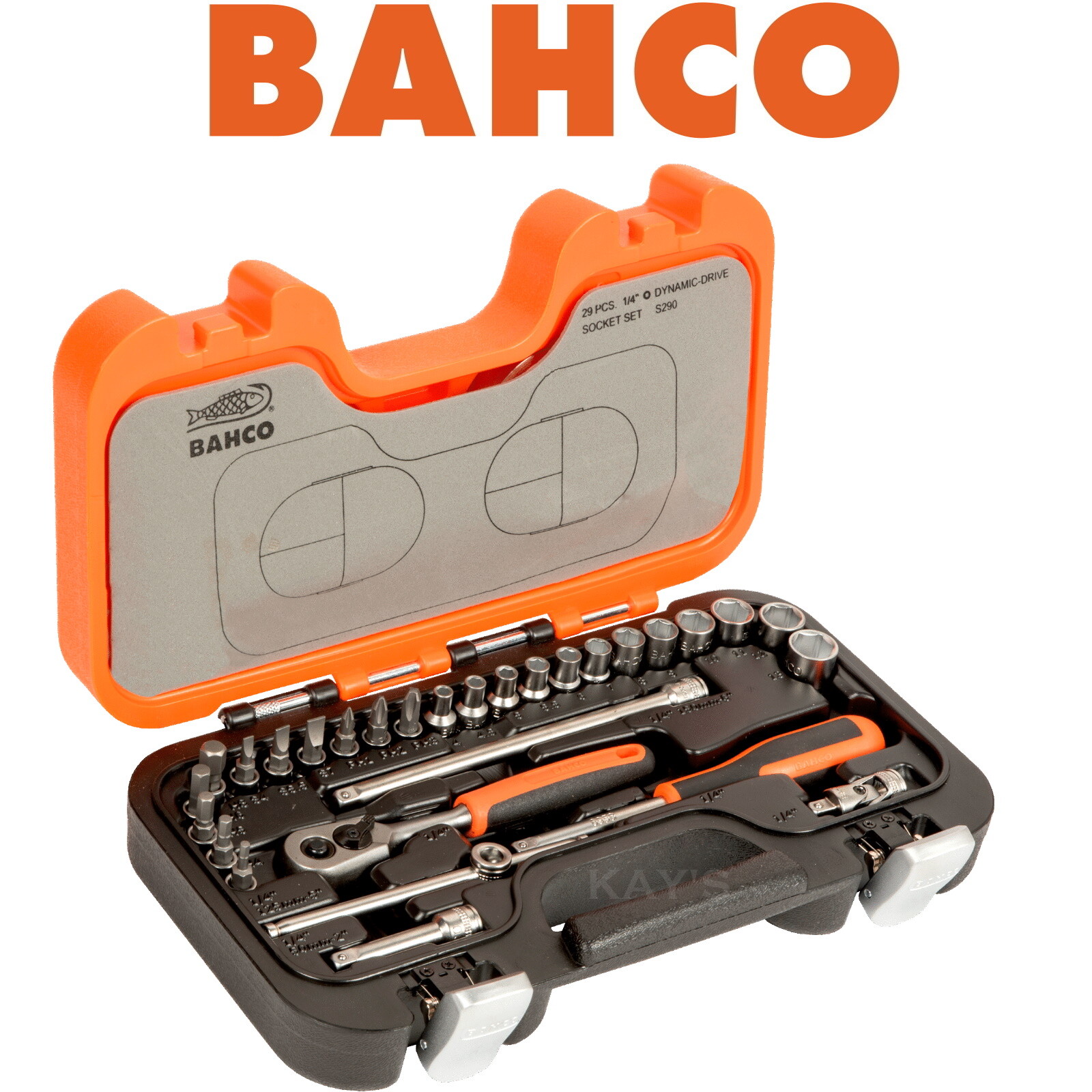 BAHCO 29 Piece 1/4″ Drive Ratchet Socket Set 4mm-13mm With Screwdriver Bits S290