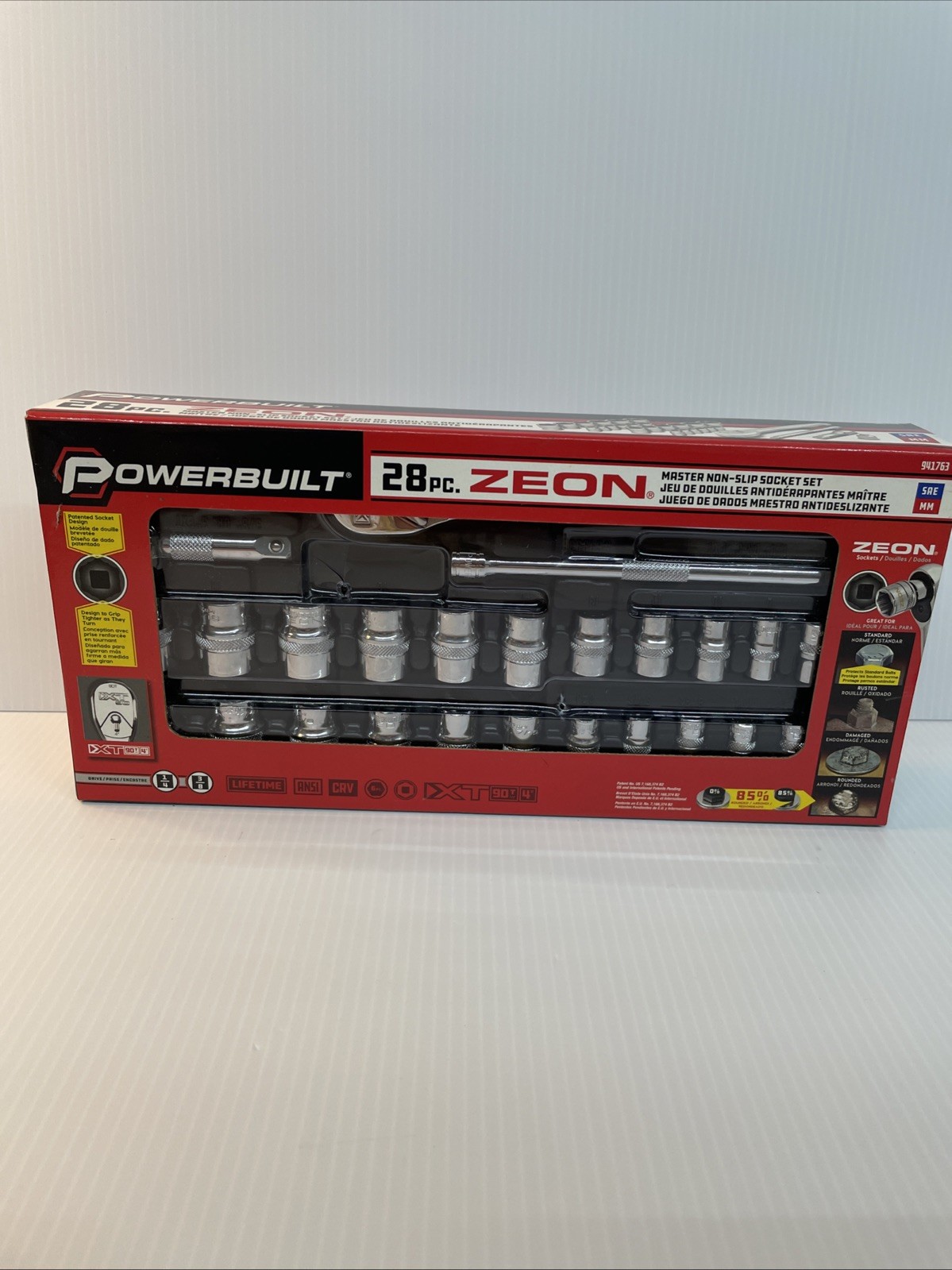 Brand New! Powerbuilt 28 Pc. NON-SLIP Socket Set. Removes partly rounded bolts.