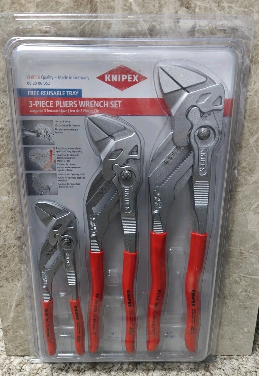 KNIPEX 002006Us2 Multi-Purpose Pliers 3 Piece Smooth Jaw Plier Set – NEW!!!!!