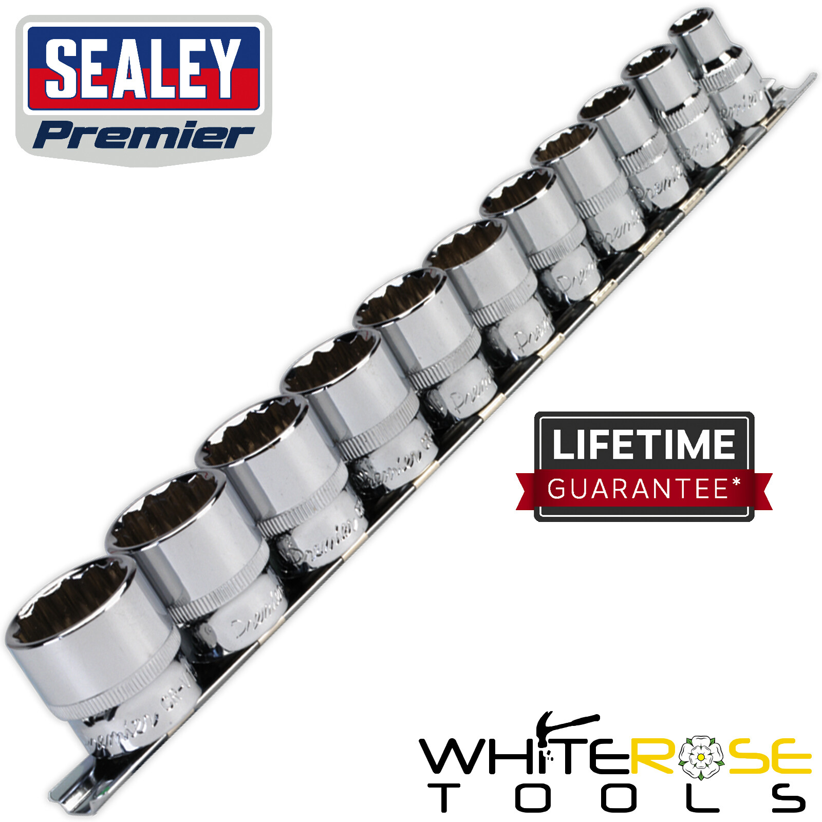 Sealey Socket Set 11pc 3/8″Sq Drive 12pt WallDrive® Imperial Premier