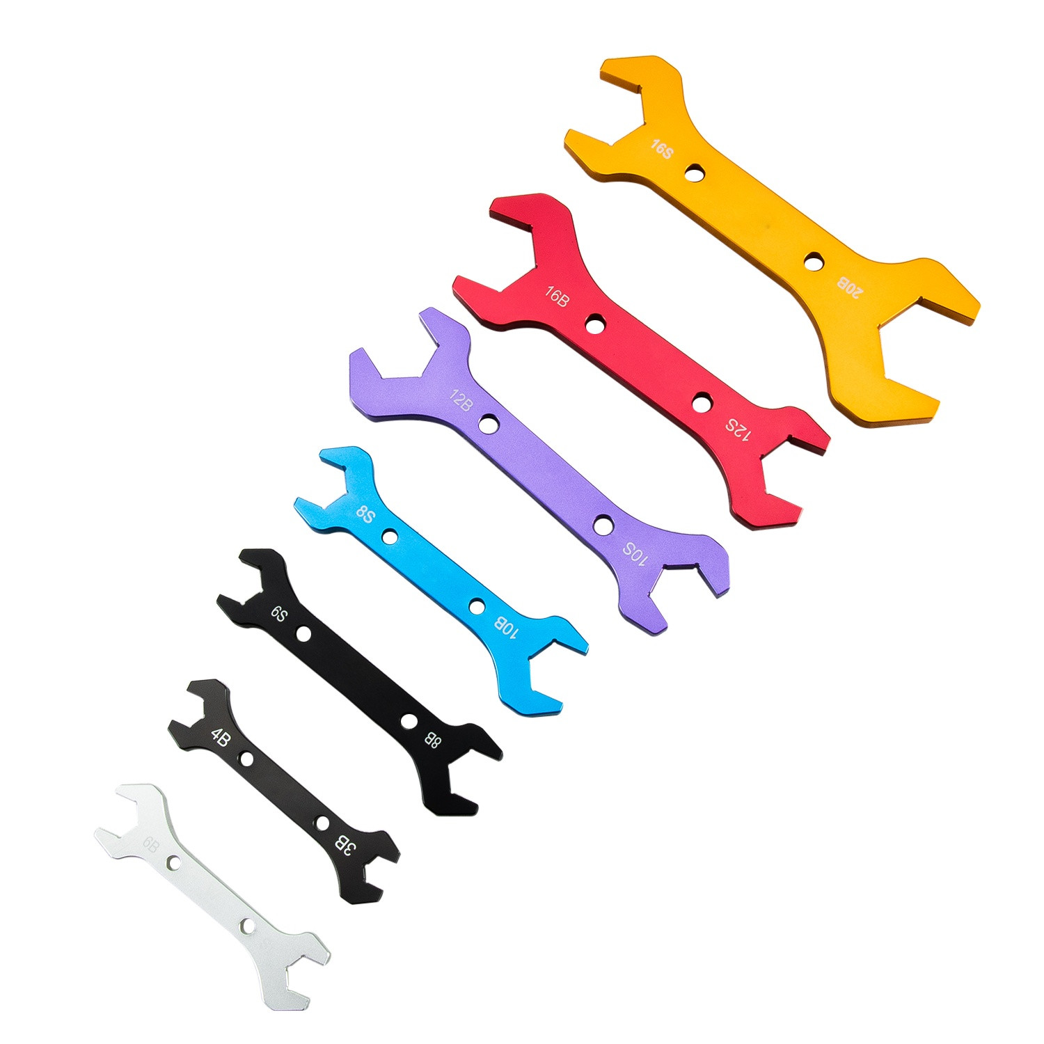 7 Colors Aluminum Double Ended AN Hose Line AN3 To AN20 Wrench Spanner Tool Kit.