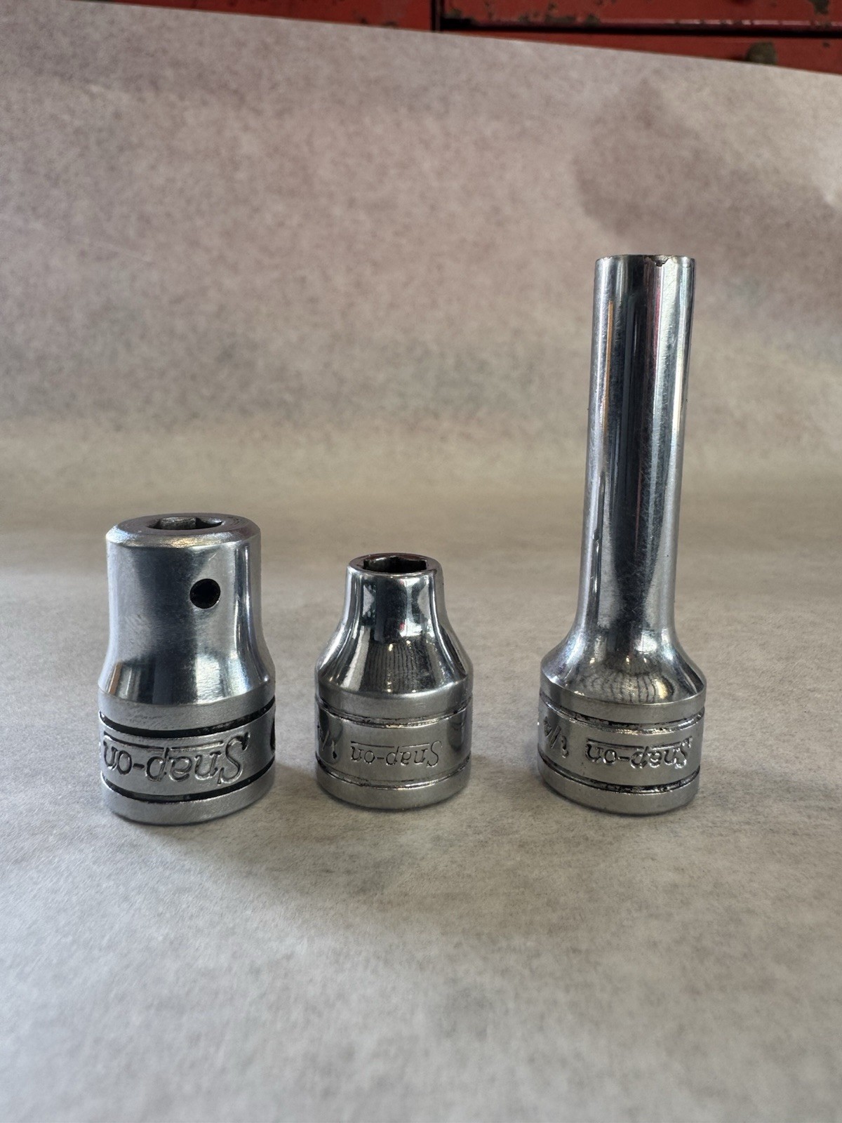 Snap On 1/4” SFS 081, FS 081, FP 32A Chrome Sockets 3/8 drive