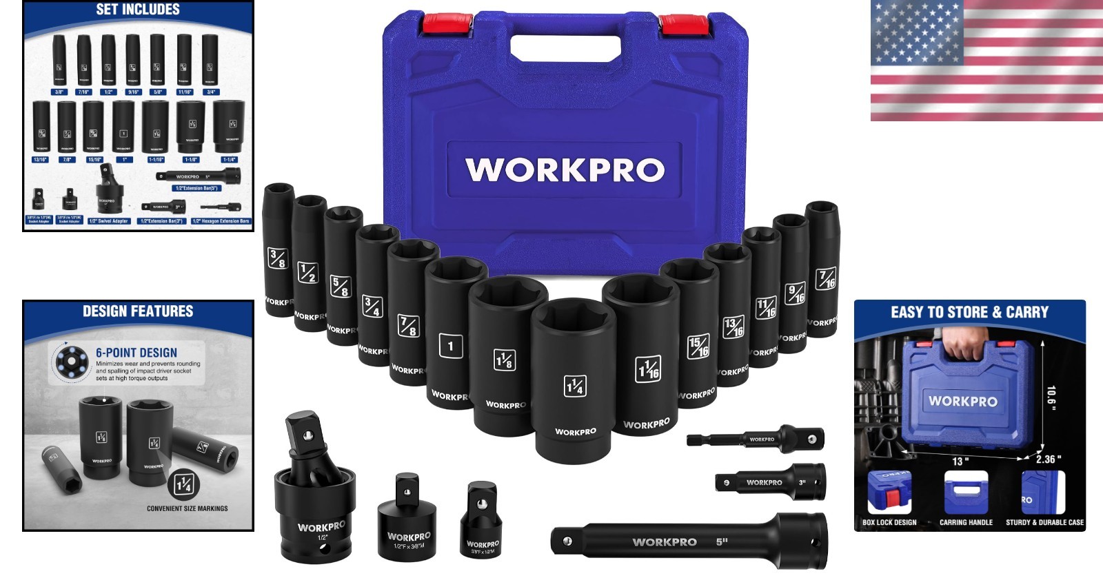 Comprehensive 1/2″ Drive Deep Impact Socket Set – 20 Pieces for All Projects