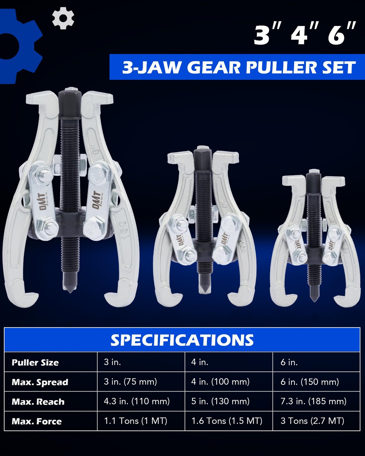 Orion Motor Tech 3-Jaw Gear Puller Set 3″ 4″ 6″ Bearing Removal Tool Kit