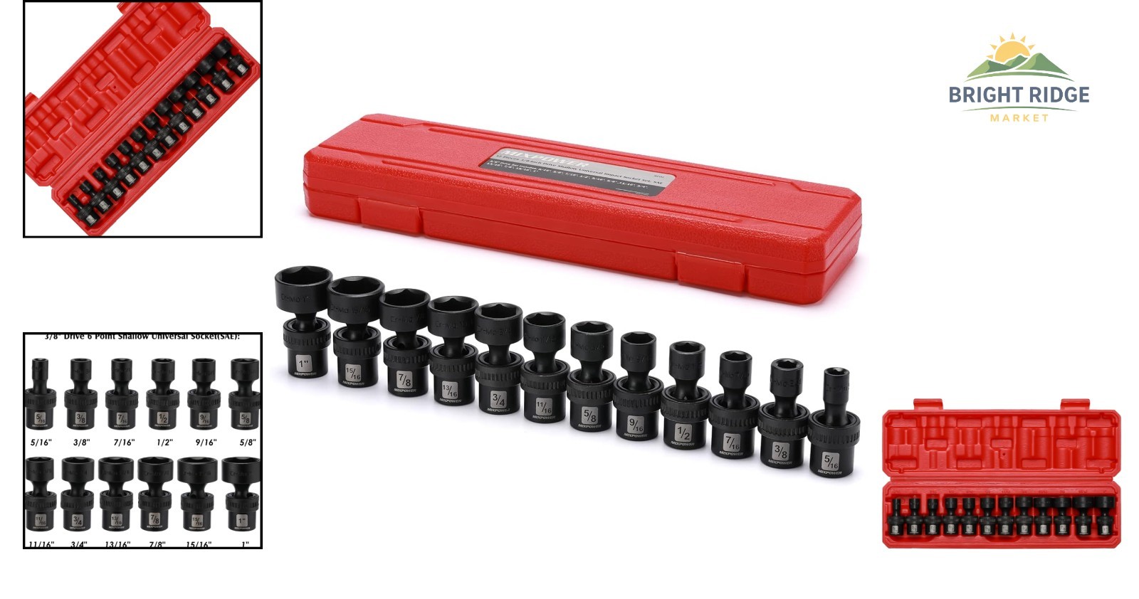 12-Piece 3/8 Inch Drive Impact Universal Joint Socket Set for Tight Spaces
