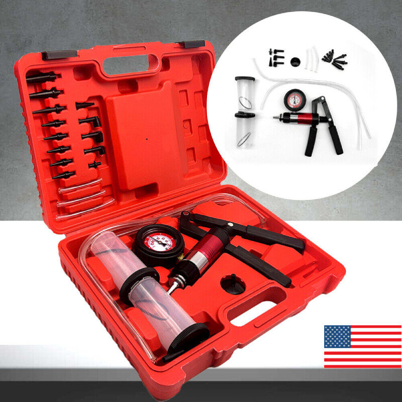 Hand Vacuum Pump Held Brake Bleeder Tester Set Bleed Car Motorbike Bleeding Kit