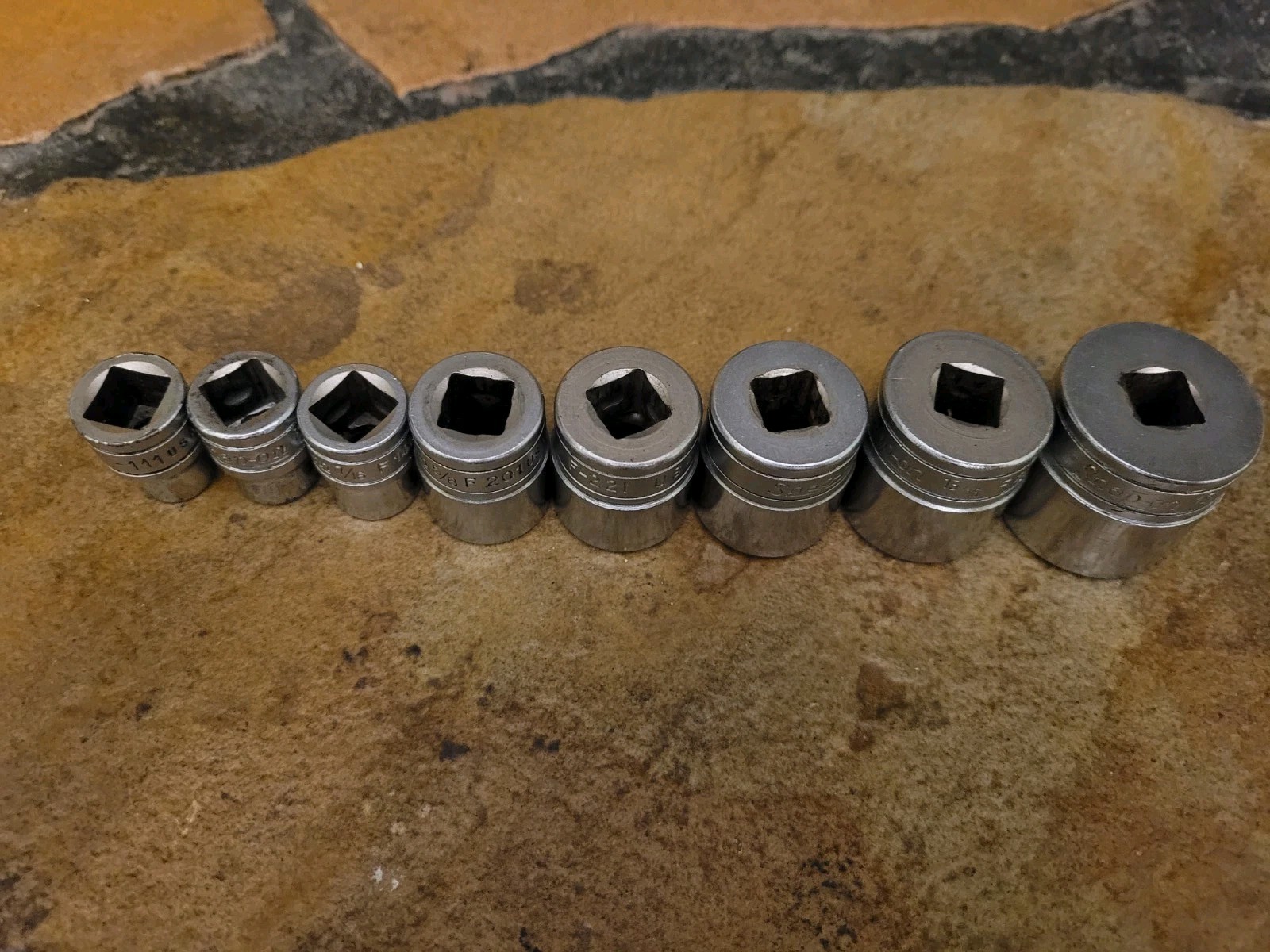 Snap-On 3/8″ Drive SAE 8pc Shallow 12pt Chrome Socket Set – 11/32″ to 15/16″