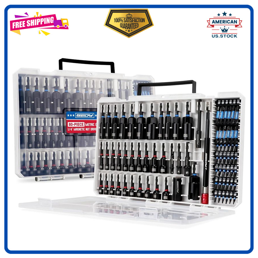 80pc Premium Magnetic Impact Nut Driver Set Metric SAE Socket Adapter Kit 80pcsX