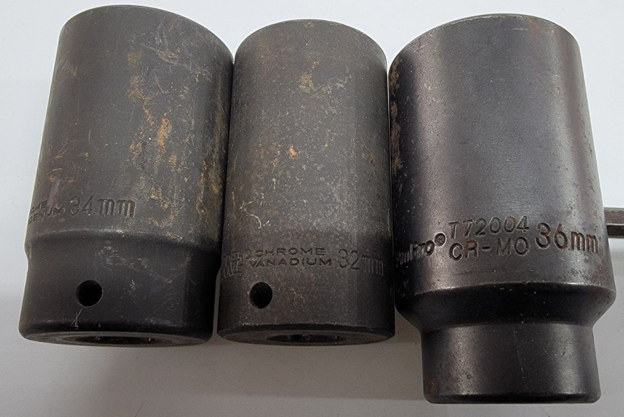 Mit And AmPro Lot Of 3 6 Point 1/2″ Drive Deep Well Sockets