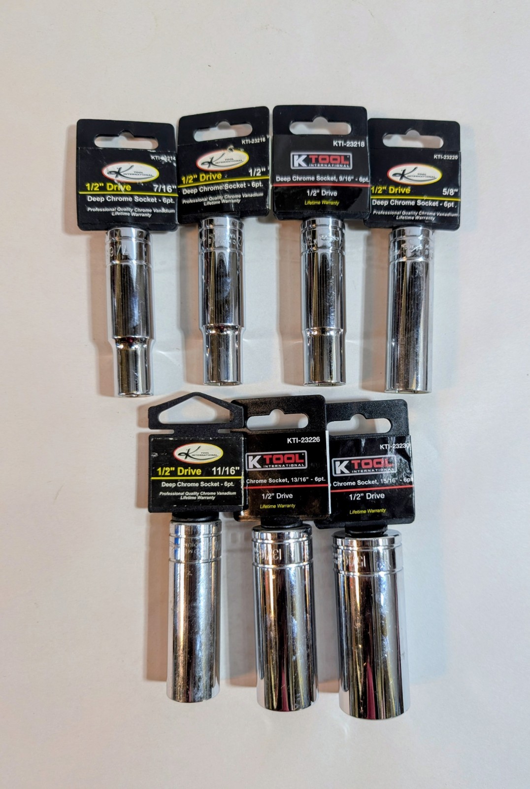 K-Tool International 1/2″ Drive 6-Point Metric Deep Socket Set Of 7 7/16 – 15/16