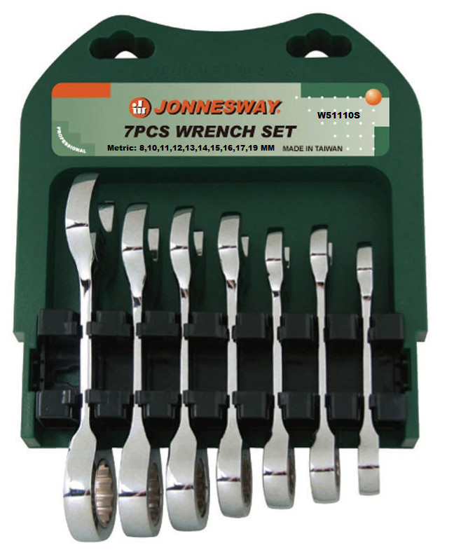 Jonnesway 10 Pcs 72 Teeth STUBBY Type Ratcheting Combination Wrench Metric: 8-19
