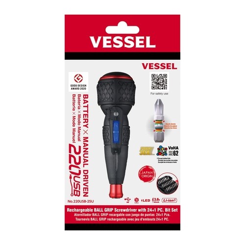 Vessel Tools Ball Grip Electric Cordless Screwdriver Kit, 1/4″ Hex Drive