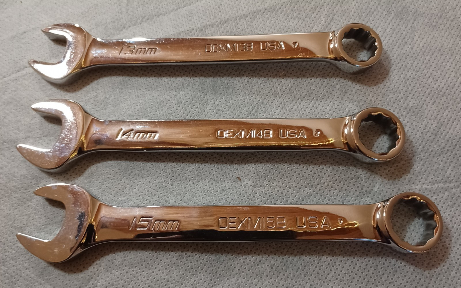 Lot Of 3 Snap-On Tools Metric Combination Wrenches 13mm 14mm & 15mm ~ Chrome