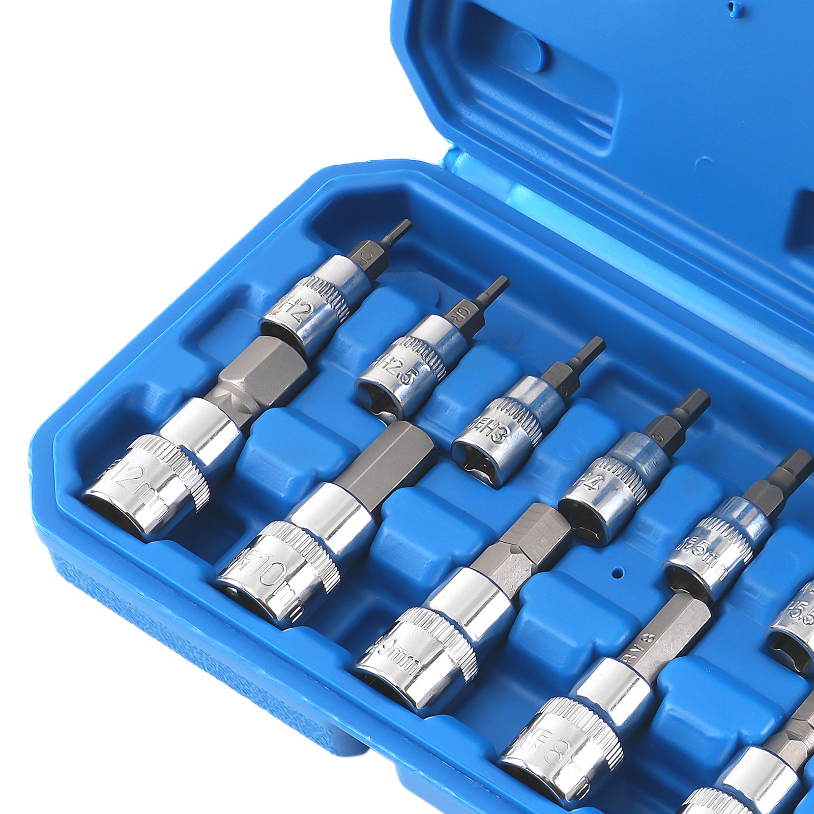 13Pc CRV Metric Hex Bit Socket Set 1/4 3/8 1/2 Drive Chrome 2mm-14mm