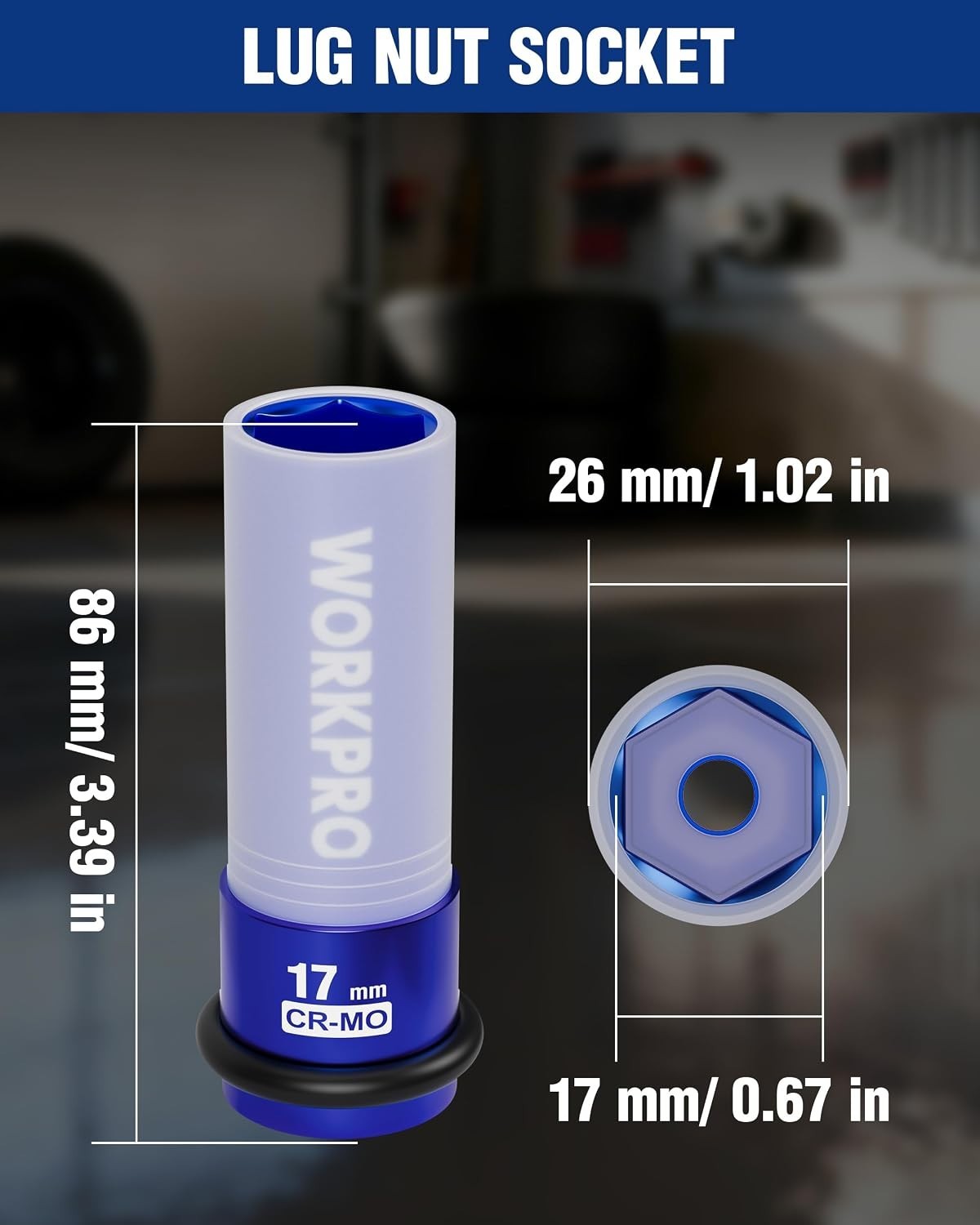 1/2″ Drive Lug Nut Impact Duty Socket, 17mm Deep Thin Wall Socket, Made of C…