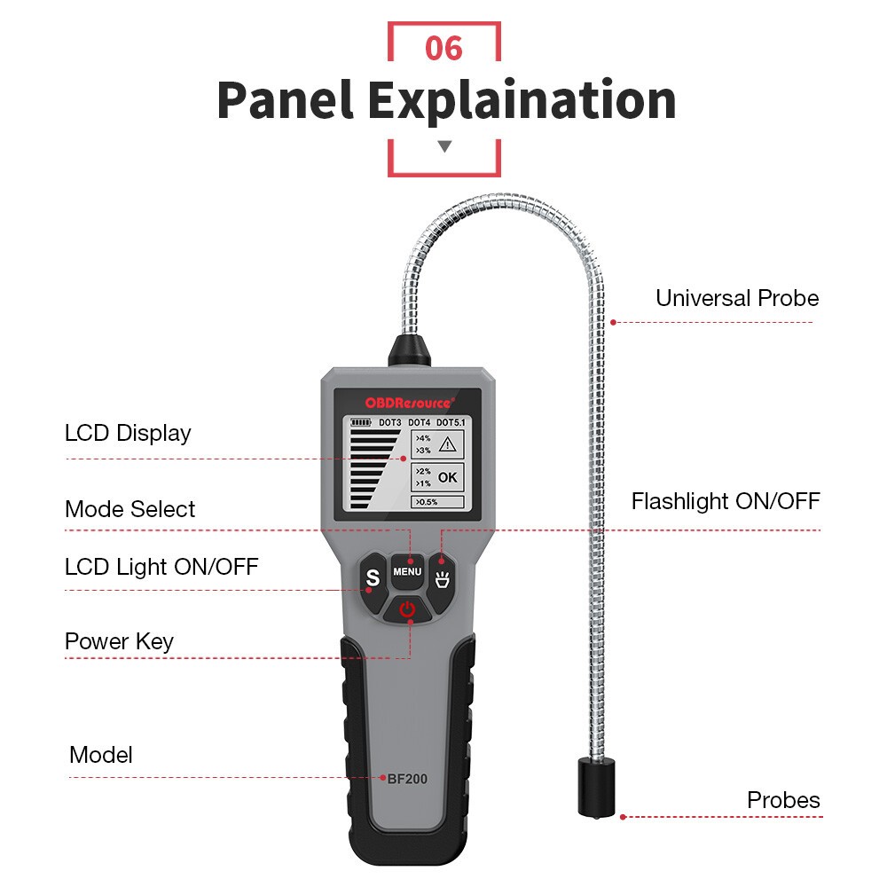 BF200 Brake Fluid Liquid Oil Tester Pen Auto Oil Moisture Tool DOT3 DOT4 DOT5.1