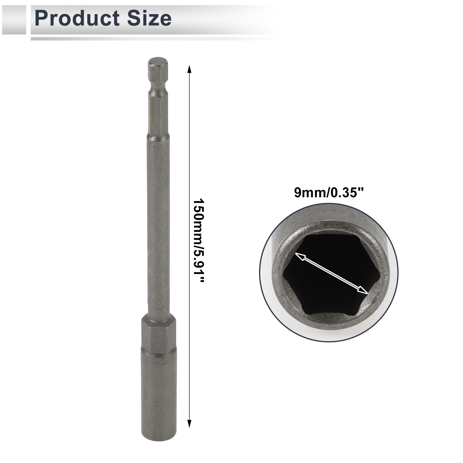 Universal Impact Socket 9mm 6 Point 150mm CR-V Titanium Tone 1 Pcs
