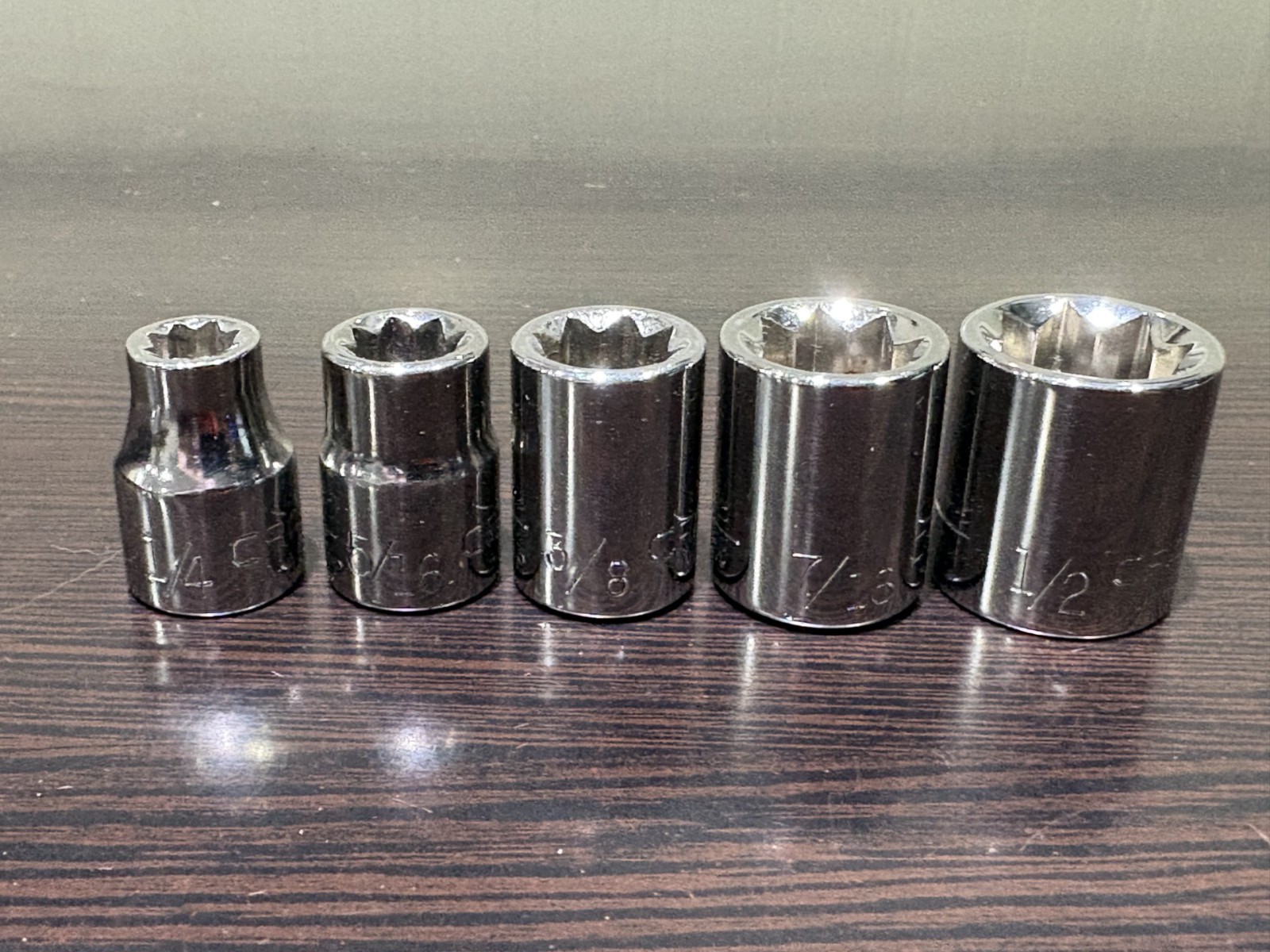 Craftsman 5pc 3/8 Drive 8Pt SAE Socket Set 1/4-1/2 All G 443XX Made in USA