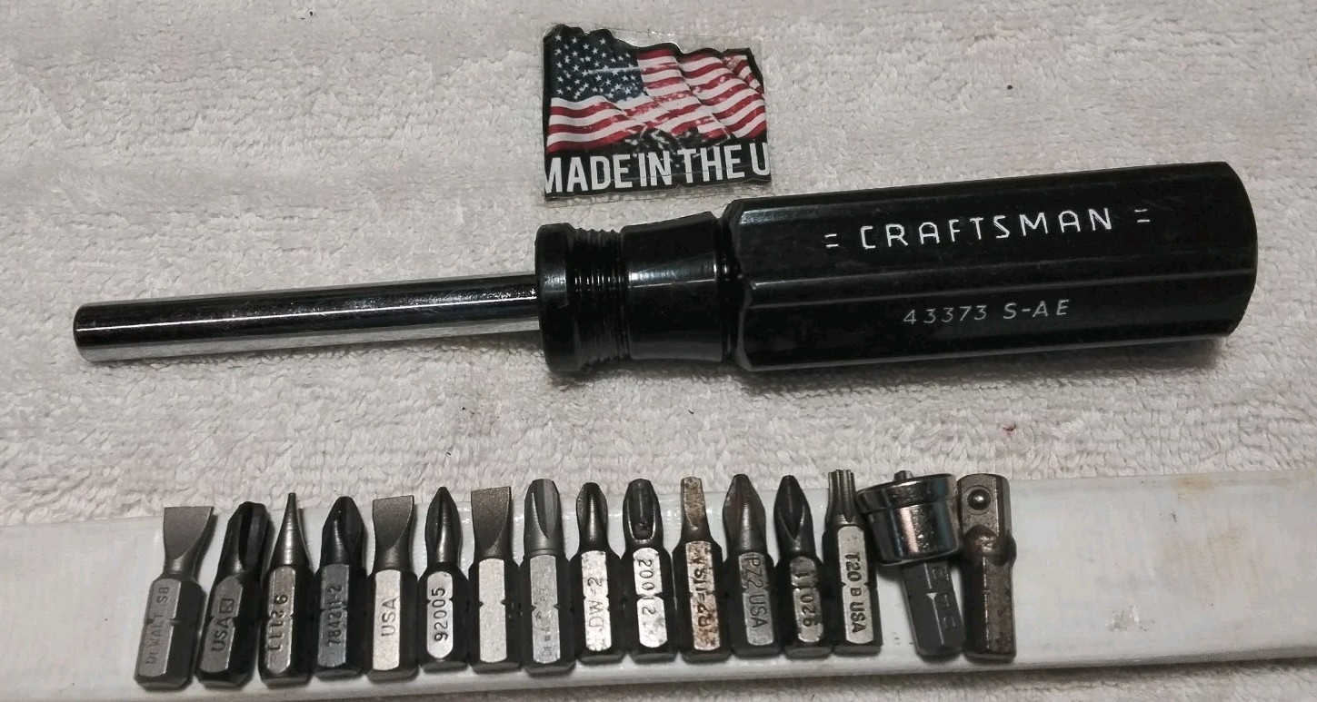 CRAFTSMAN 43373 S-AE 1/4″ MAGNETIC BIT HOLDER & 15PC USA-MADE ASSORTED BIT…
