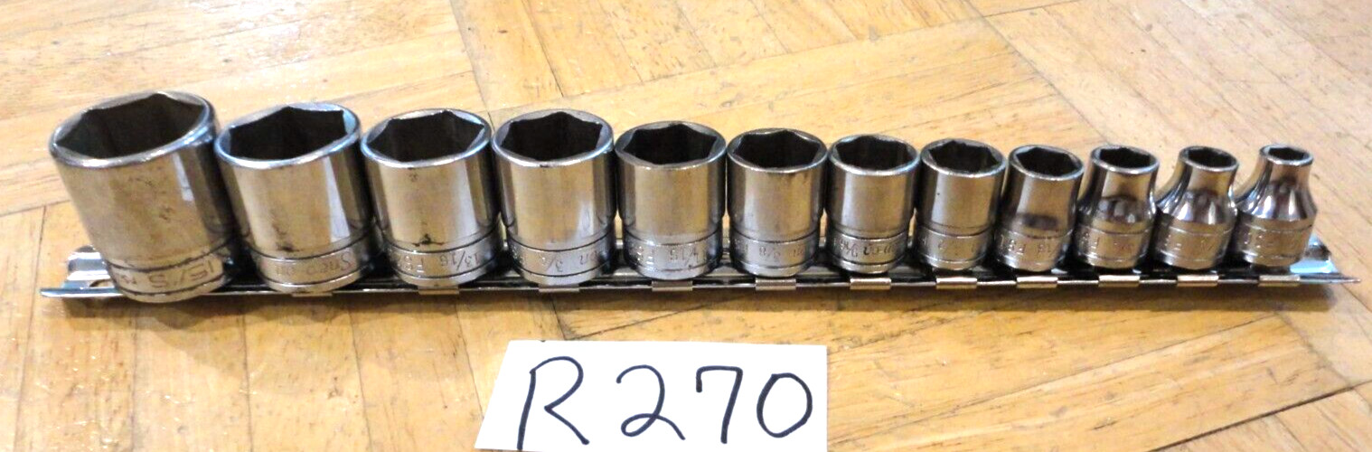 SNAP-ON TOOLS 12 PIECE 3/8 DR. SAE. SHORT CHROME 6 PT. SOCKET SET 211FSY + 15/16