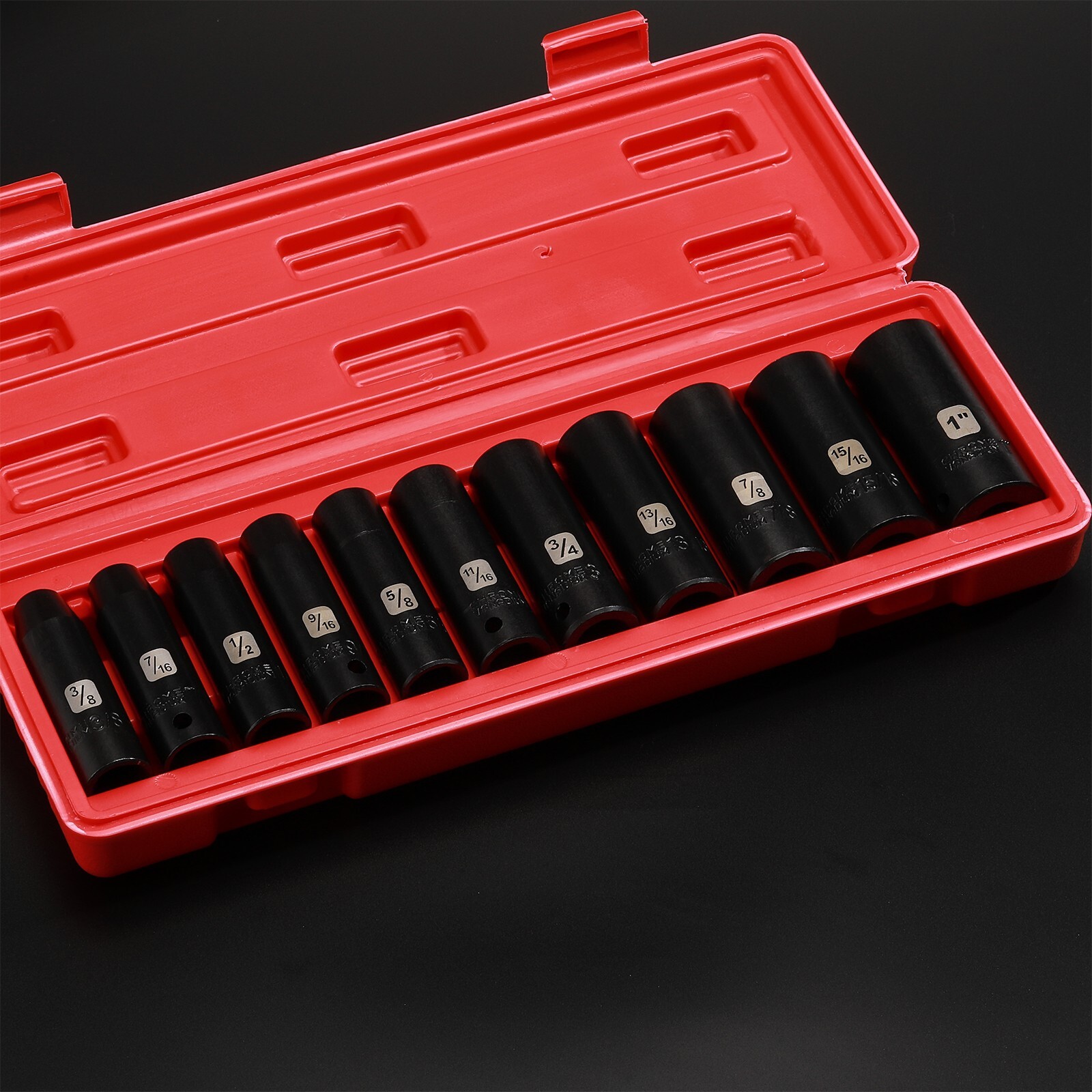 11 Pieces 1/2-Inch Drive Deep SAE Impact Socket Set, 6-Point, 3/8-Inch to 1-Inch