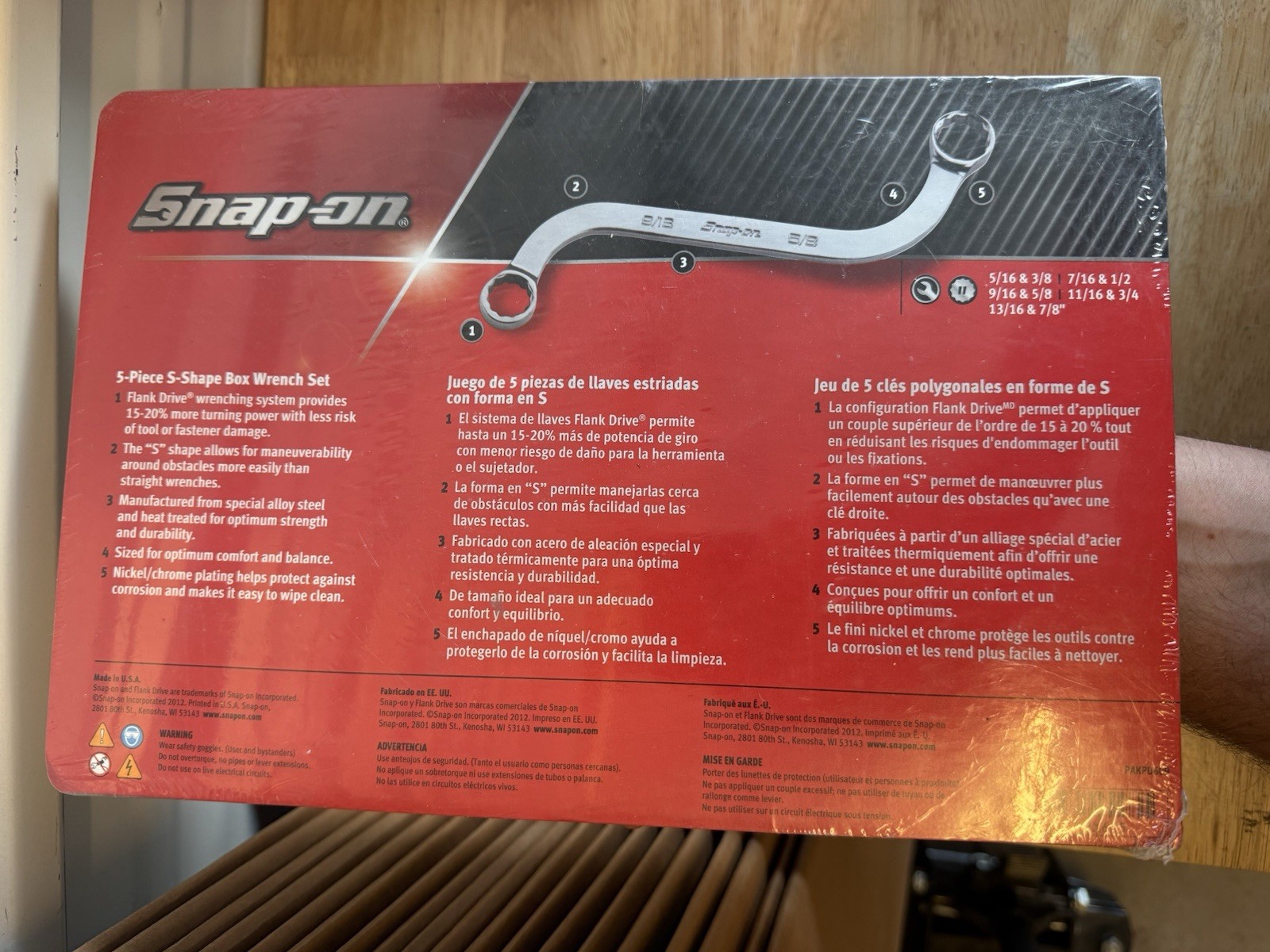 New Snap on 5 Pc 12-Point SAE S-Shaped Box Wrench Set 5/16-7/8″ – SBX605