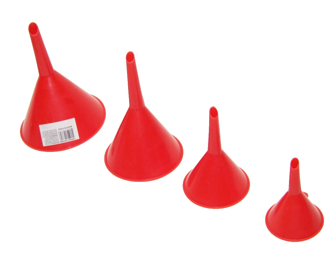 4 pc Plastic Funnel Set 4 Sizes Heavy Duty 2-1/4″ 3″ 4″ 5″ Home Auto Oil Kitchen