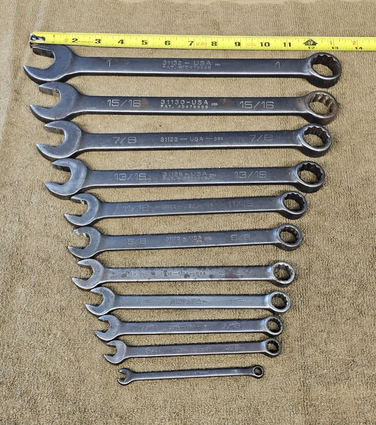 Wright Grip Combination Wrench Set Sae 1″ 7/8 5/8 9/16 1/2 3/8″ 31132 Black Tool