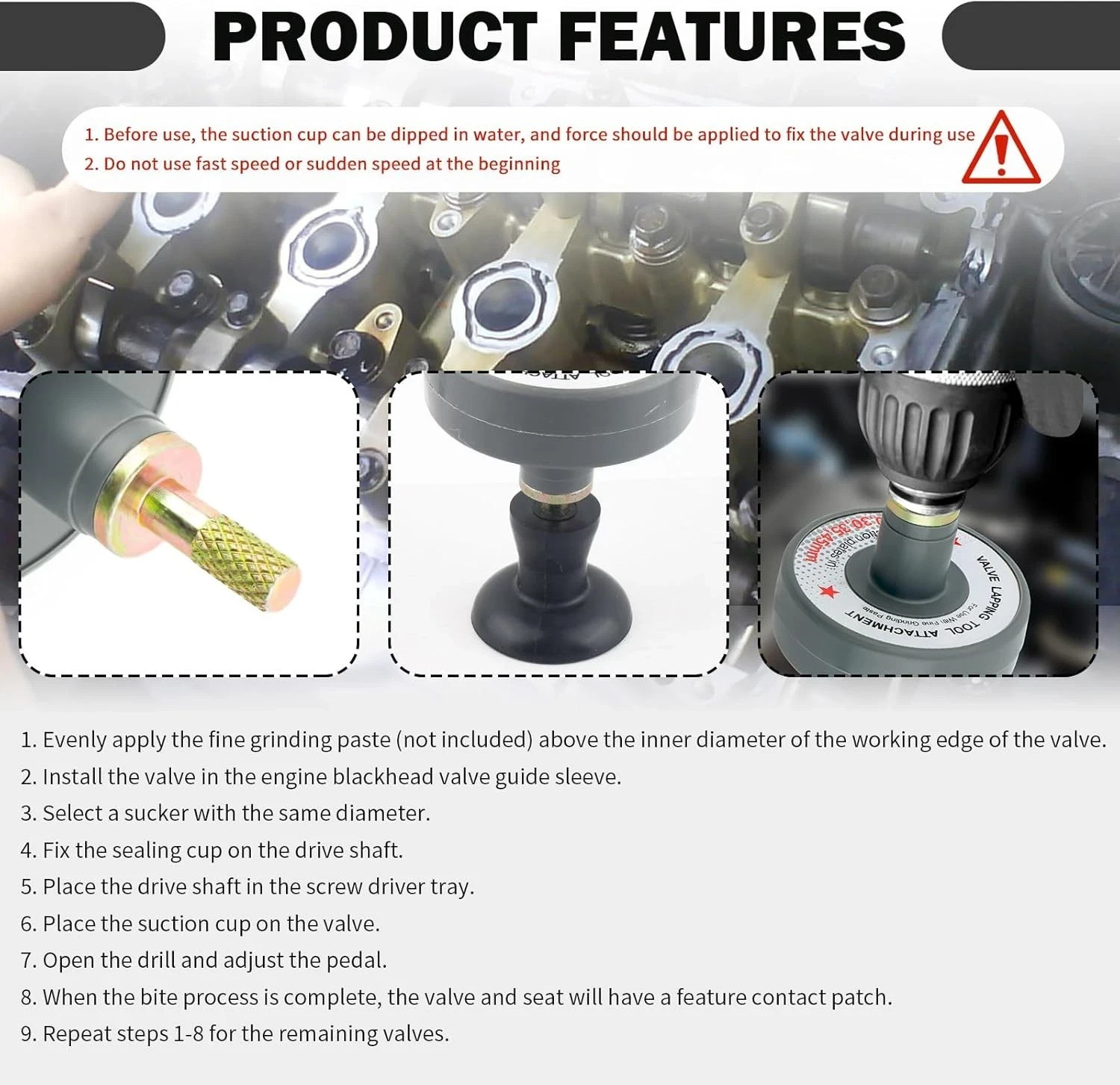 Valve Lapping Tool Kit with 5 Suction Cup Adapters,Durable Kit…